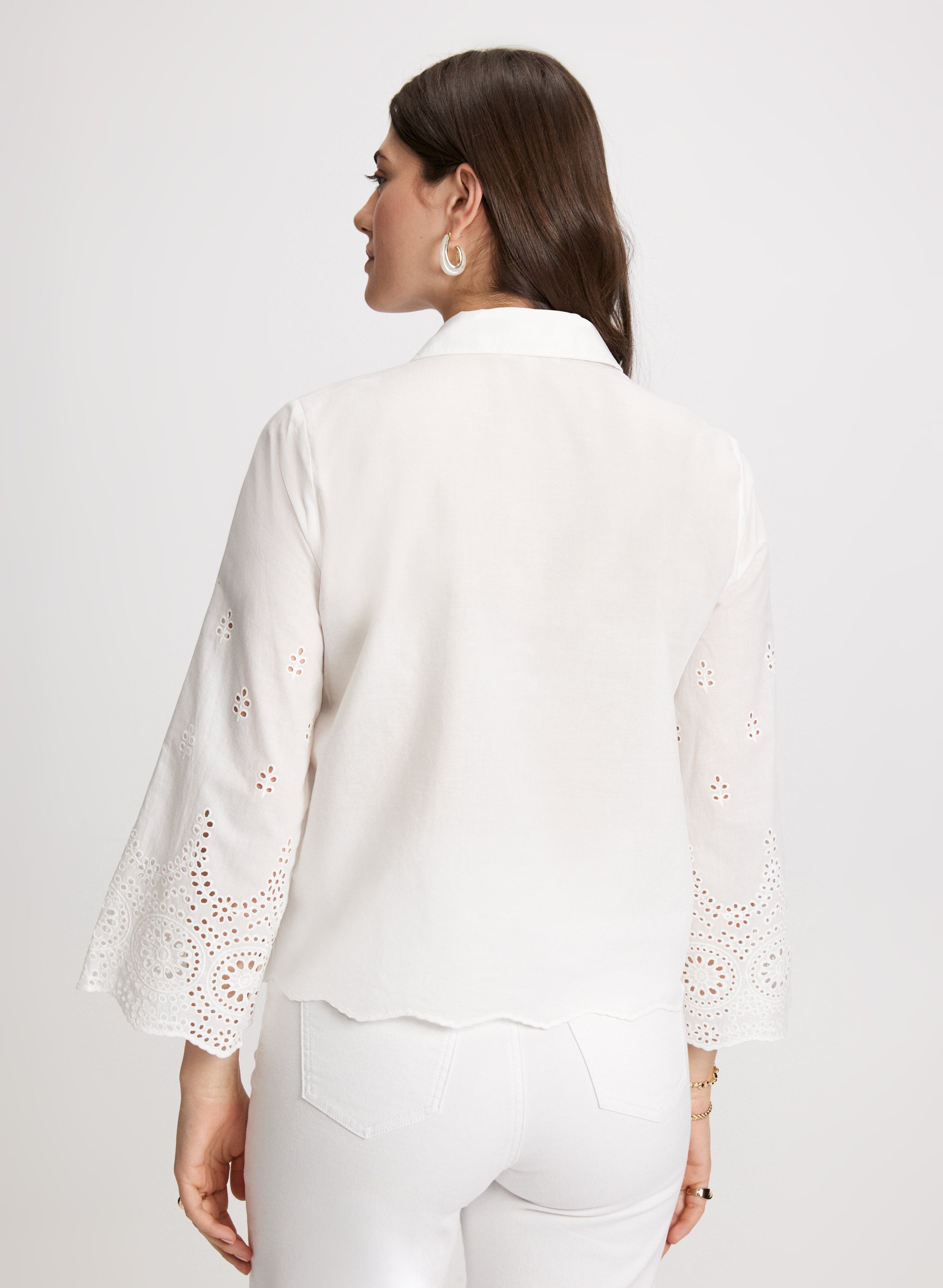 Elegant Eyelet Detail Button Down Blouse for Women - Stylish Office & Casual Wear - Perfect for Work, Dates & Summer Outfits