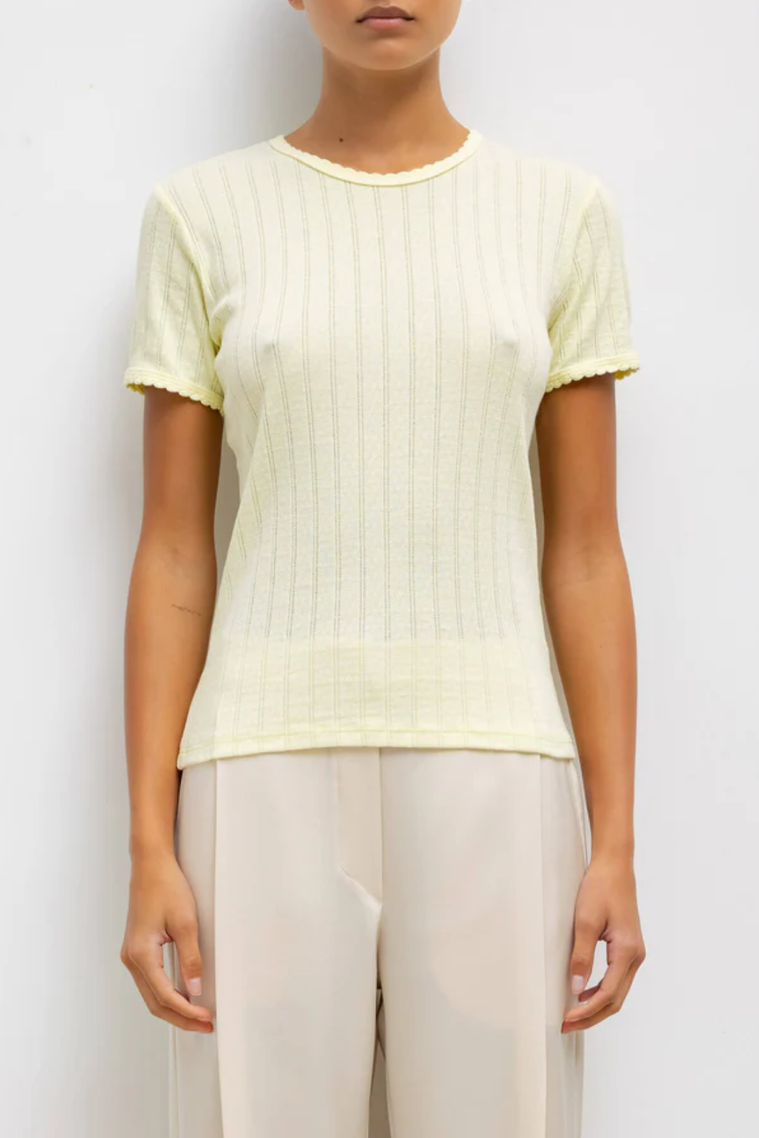 Pointelle Slim Fit Tee for Women - Soft Breathable Knit Top | Canary Yellow Casual Shirt for Everyday Wear, Layering & Outfits