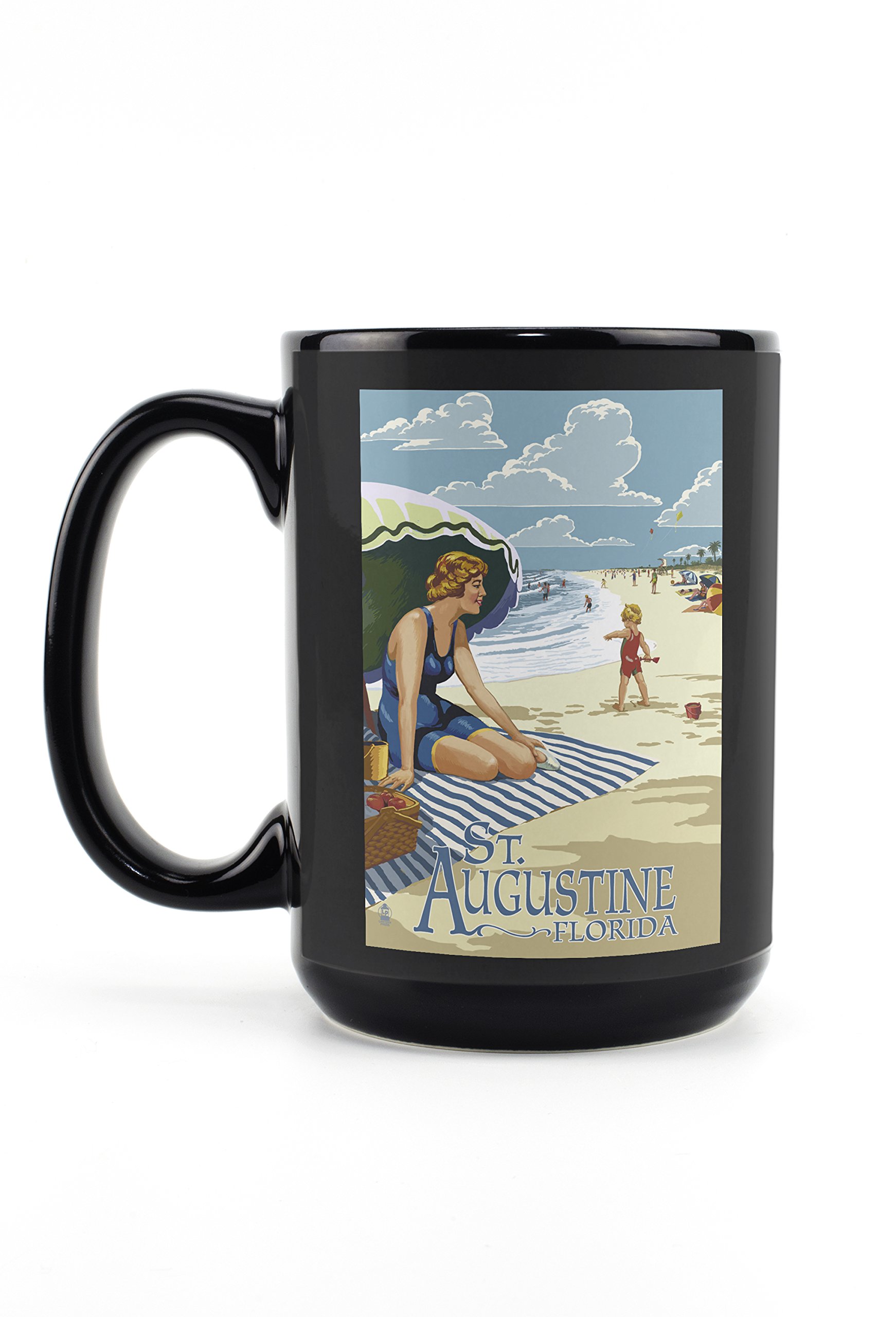 Lantern Press St. Augustine Florida Beach Scene - 15oz Black Ceramic Coffee & Tea Mug | Dishwasher & Microwave Safe | Perfect for Home, Office & Gifts
