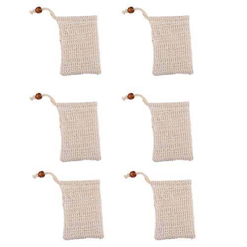 EXCEART 6-Pack Soap Saver Net Bags with Exfoliating Towel - Natural Foaming Mesh Pouch with Wood Bead Drawstring for Facial, Shower & Bath - Perfect for Travel, Gym & Eco-Friendly Soap Storage