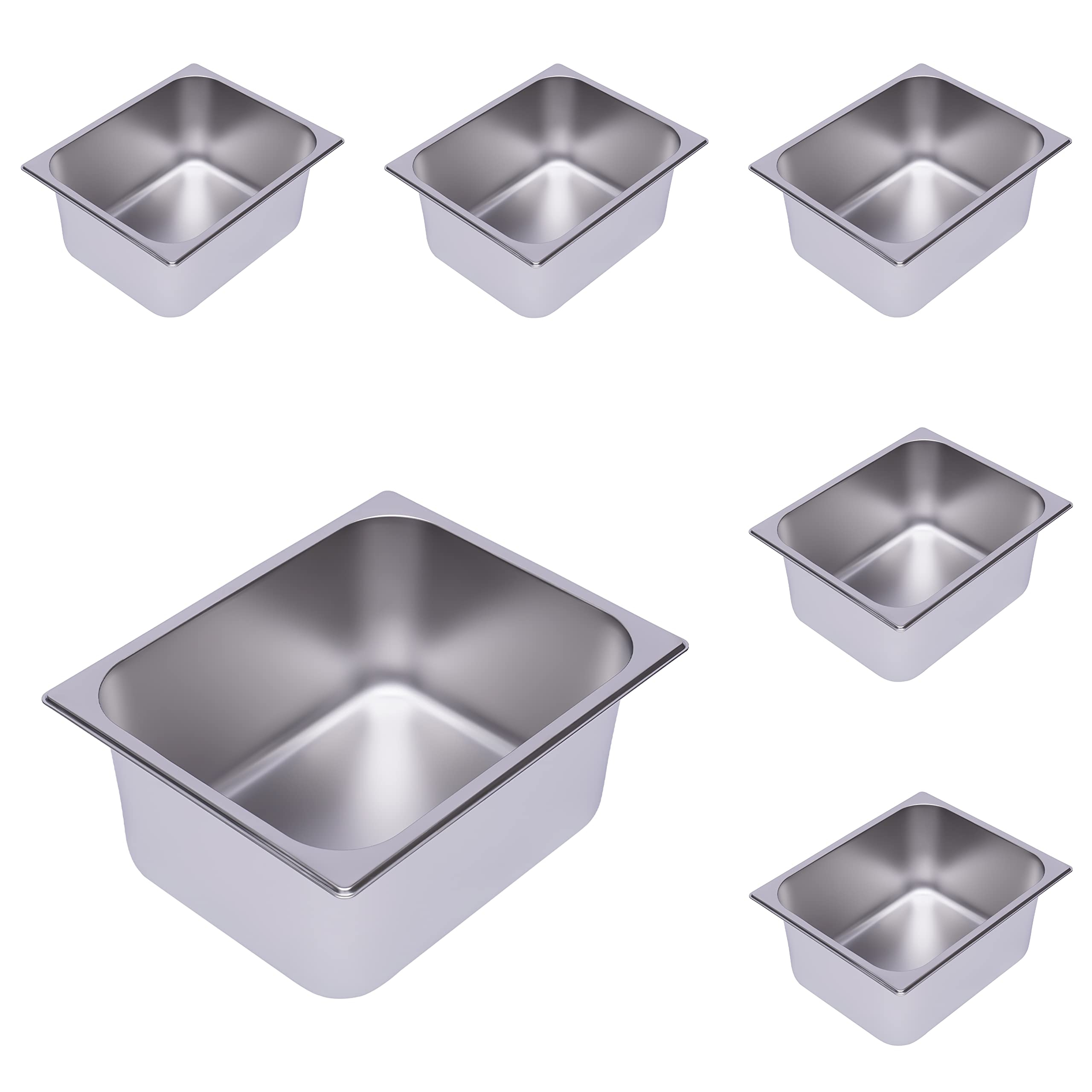 6-Piece Stainless Steel Steam Table Pans Set - 6 Inch Deep, 10 Qt Capacity (13
