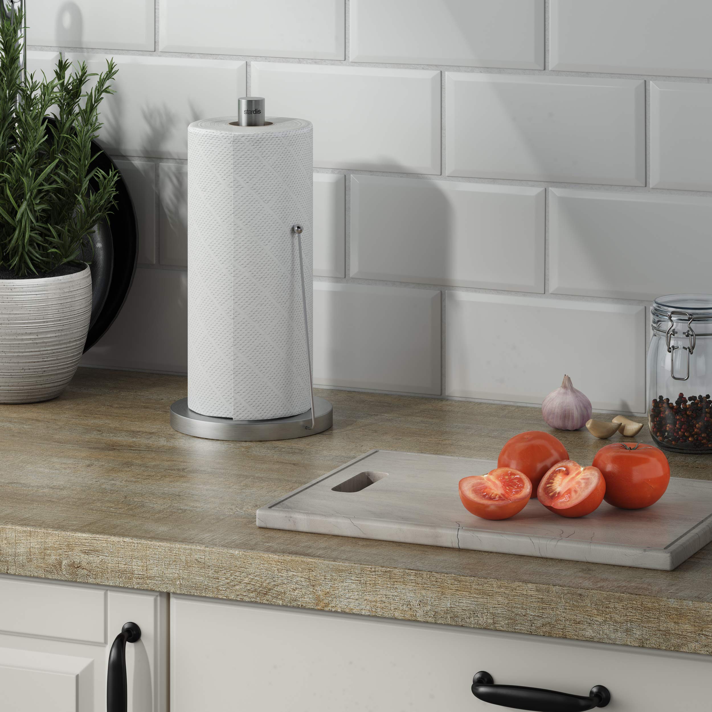 Stainless Steel Paper Towel Holder - Brushed Matte Finish, Sturdy & Durable Kitchen Roll Dispenser for Countertop or Under Cabinet Mounting | Perfect for Kitchen, Bathroom, or Office Use