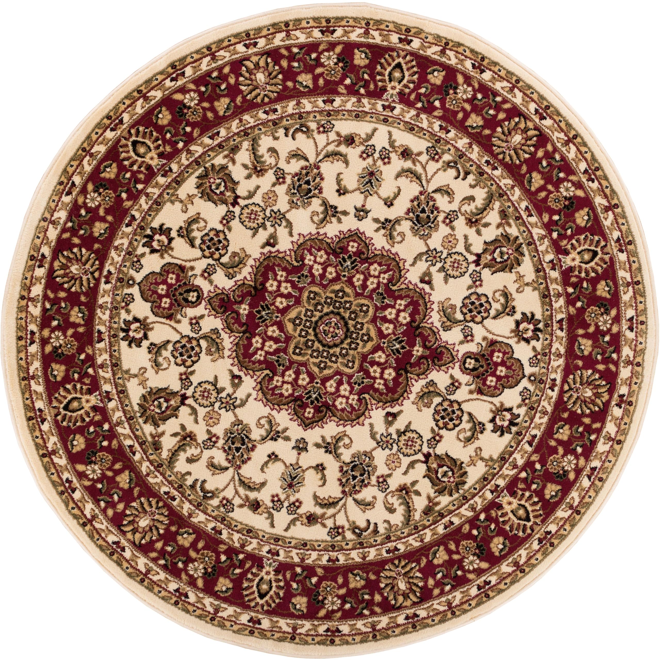 Well Woven Barclay Collection Medallion Kashan Ivory 5 ft Round Area Rug - Non-Slip Soft Living Room Carpet, Bedroom Decor, Dining Room Floor Mat for Home & Office Use