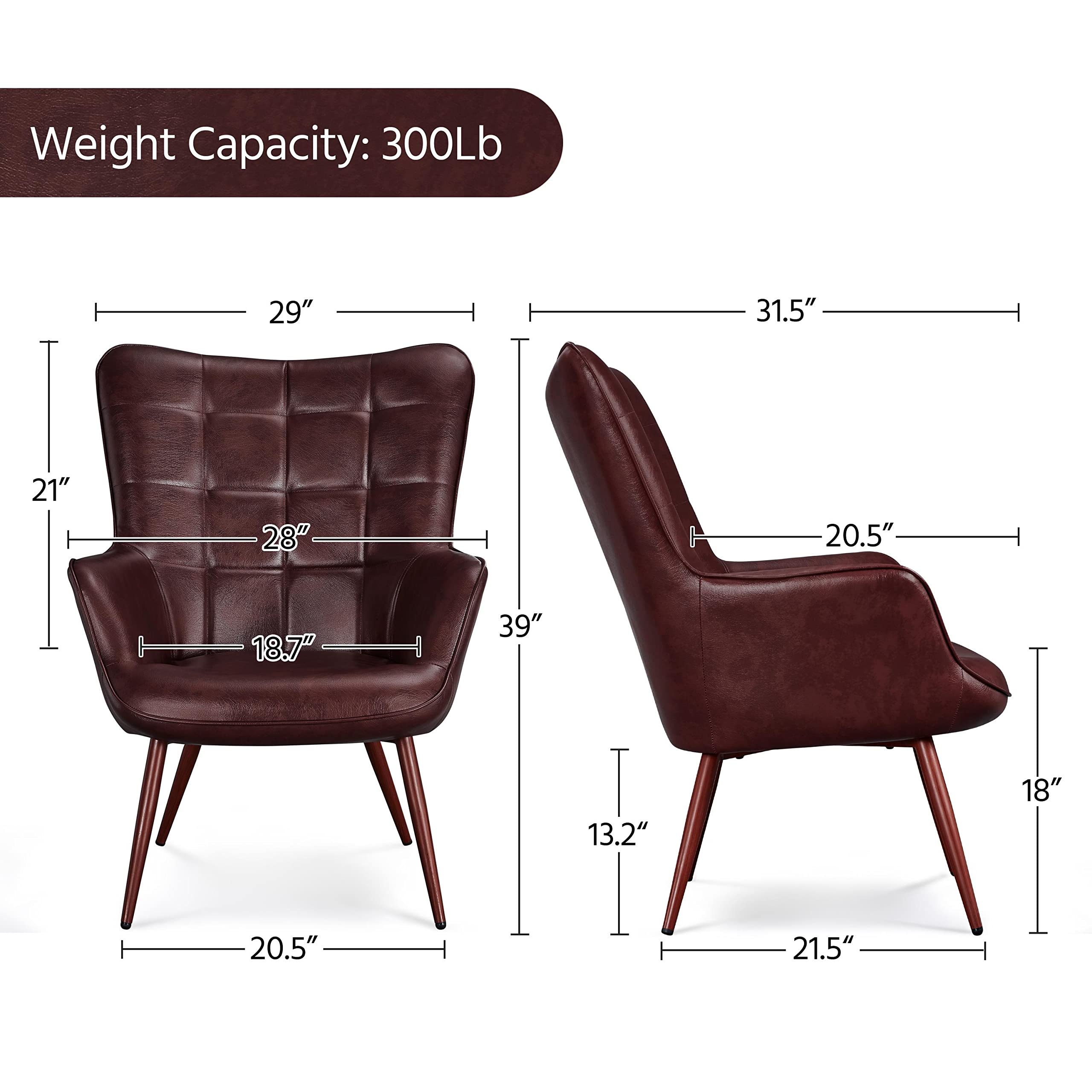 Yaheetech Mid-Century Modern PU Leather Armchair - Tufted High Back Accent Chair with Tapered Legs for Living Room, Home Office & Bedroom - Chestnut Brown (Set of 2) | Perfect for Reading Nooks, Cozy Corners & Contemporary Home Decor