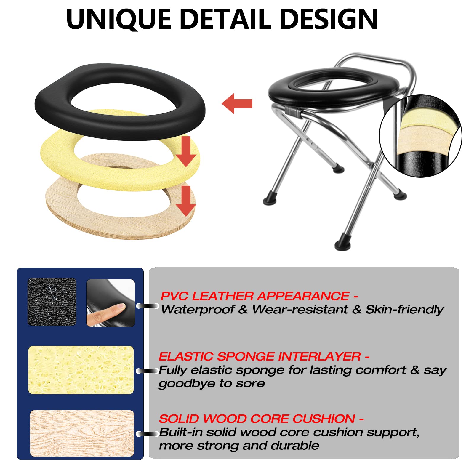 **Upgraded Heavy Duty Stainless Steel Portable Toilet for Camping & Travel – 350LBS Capacity, Soft Seat, Folding Design with Toilet Bags – Ideal for Hiking, RV Trips, Outdoor Adventures & Emergency Use**