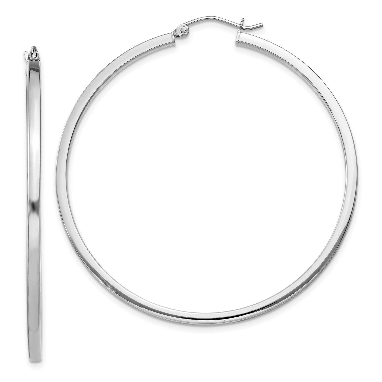 Sterling Silver 2mm Rhodium Plated Large Square Tube Hoop Earrings 52x50mm - Elegant Statement Jewelry for Women, Perfect for Parties, Weddings & Everyday Wear