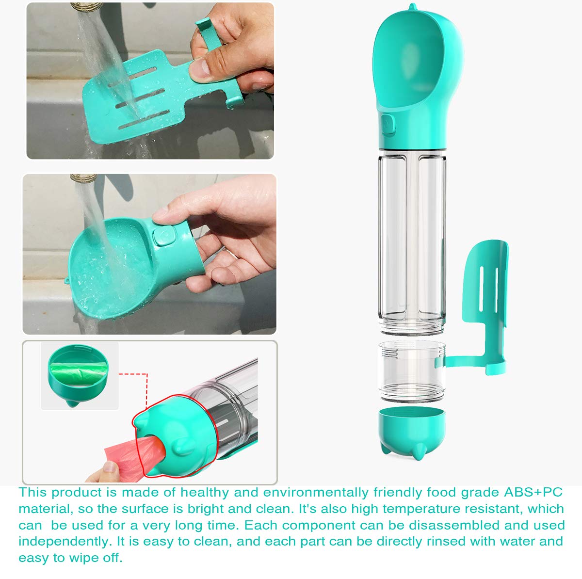 Portable Dog Water Bottle with Bowl & Eco Bag - 500ml Lightweight Leakproof Pet Water Dispenser for Walking, Hiking, Travel - Includes Shovel & Dog Food Container (Blue) - Perfect for Outdoor Adventures & Daily Walks