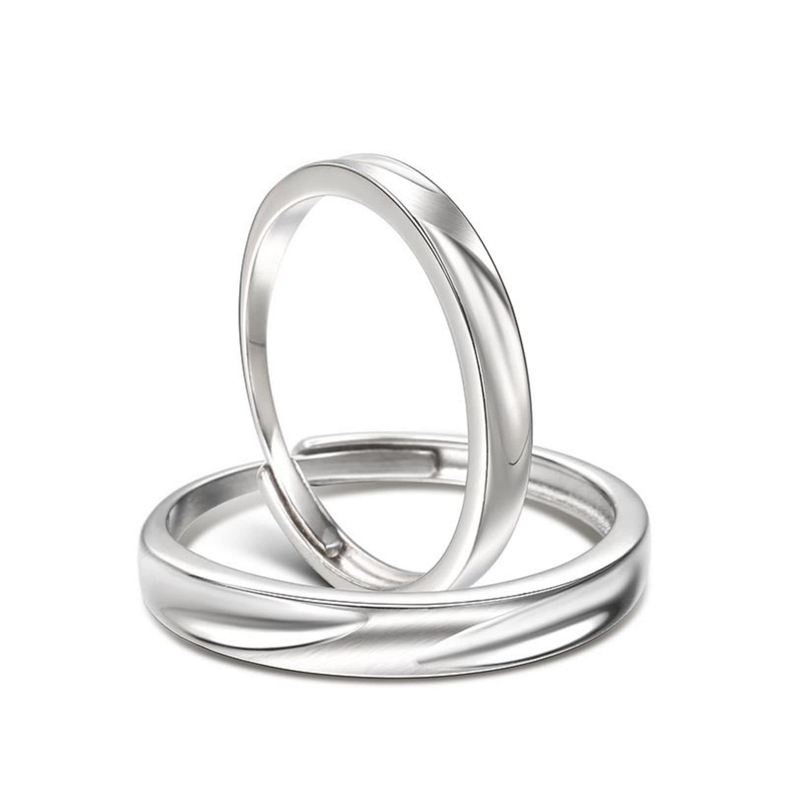 Jeulia Matte Silver Couple Rings - Adjustable Matching Set for Women & Men | Engagement, Wedding, Anniversary Gifts