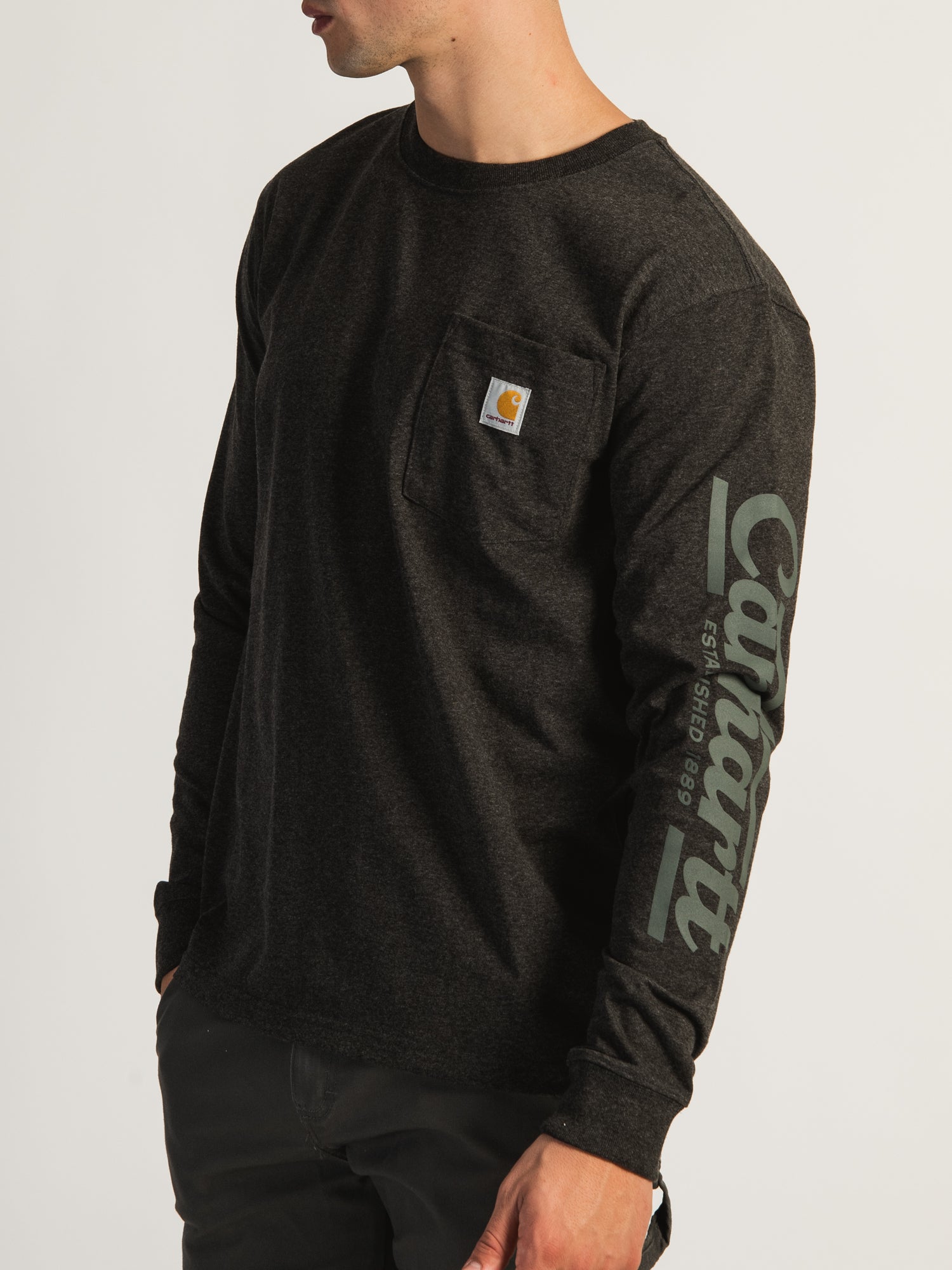 Carhartt Heavyweight Long Sleeve Script T-Shirt for Men - Durable Workwear & Casual Style - Perfect for Construction, Outdoor Activities & Everyday Wear