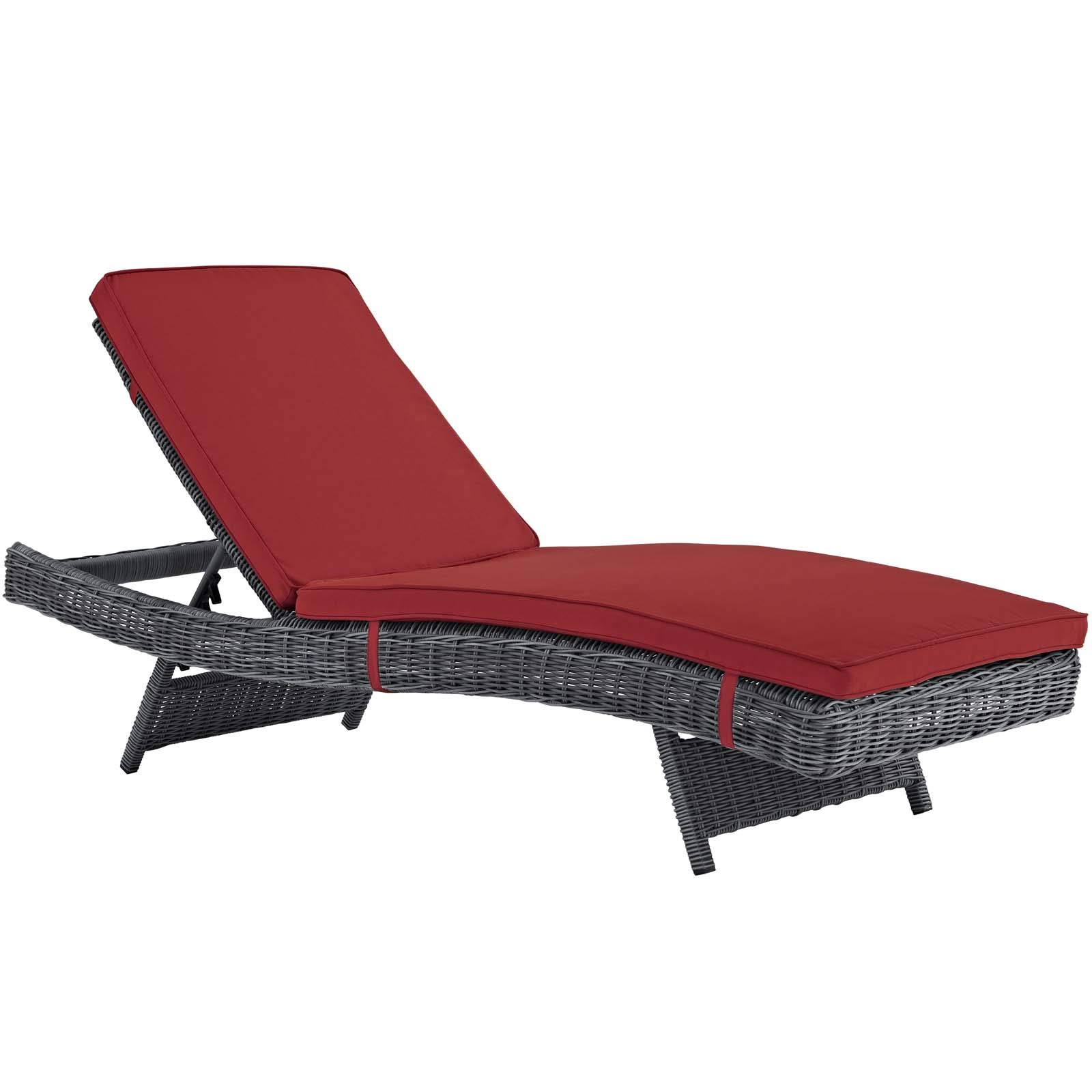 Modway Summon Wicker Rattan Outdoor Chaise Lounge Chair - Sunbrella® Fabric, Waterproof & UV Resistant, Canvas Red - Perfect for Poolside, Patio, Garden & Beach Relaxation