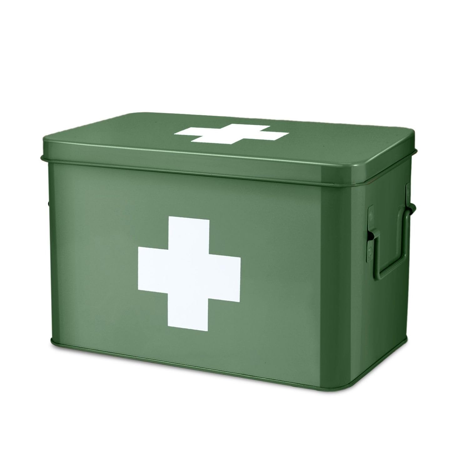Vintage Green Metal First Aid Kit Box - 13