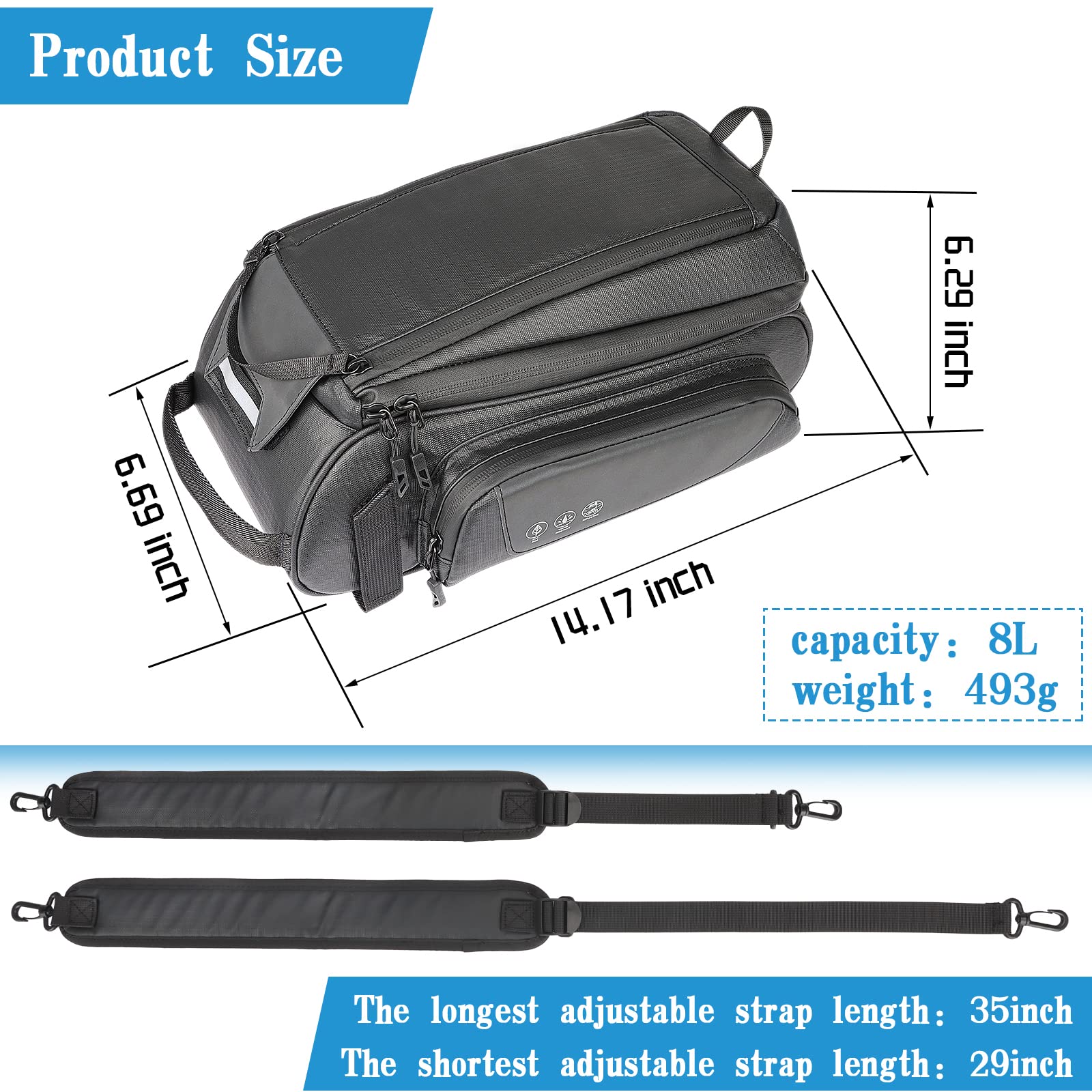 Waterproof 8L Bike Rack Bag - Reflective Bicycle Trunk Pannier with Shoulder Strap | Rear Carrier Storage for Commuting, Cycling & Outdoor Adventures
