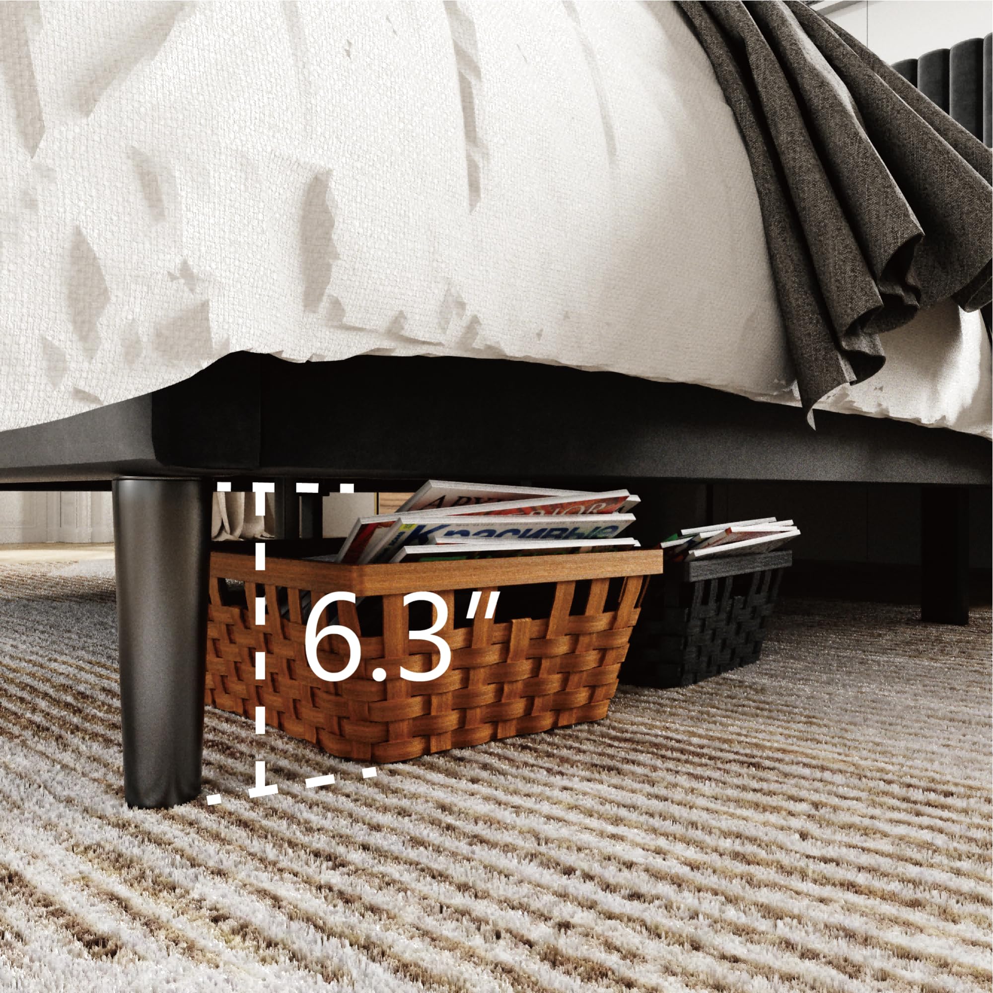 Queen Size Bed Frame with Velvet Upholstered Headboard - Sturdy Wood Slat Platform Bed, No Box Spring Needed, Easy Assembly, Black - Perfect for Modern Bedrooms & Guest Rooms