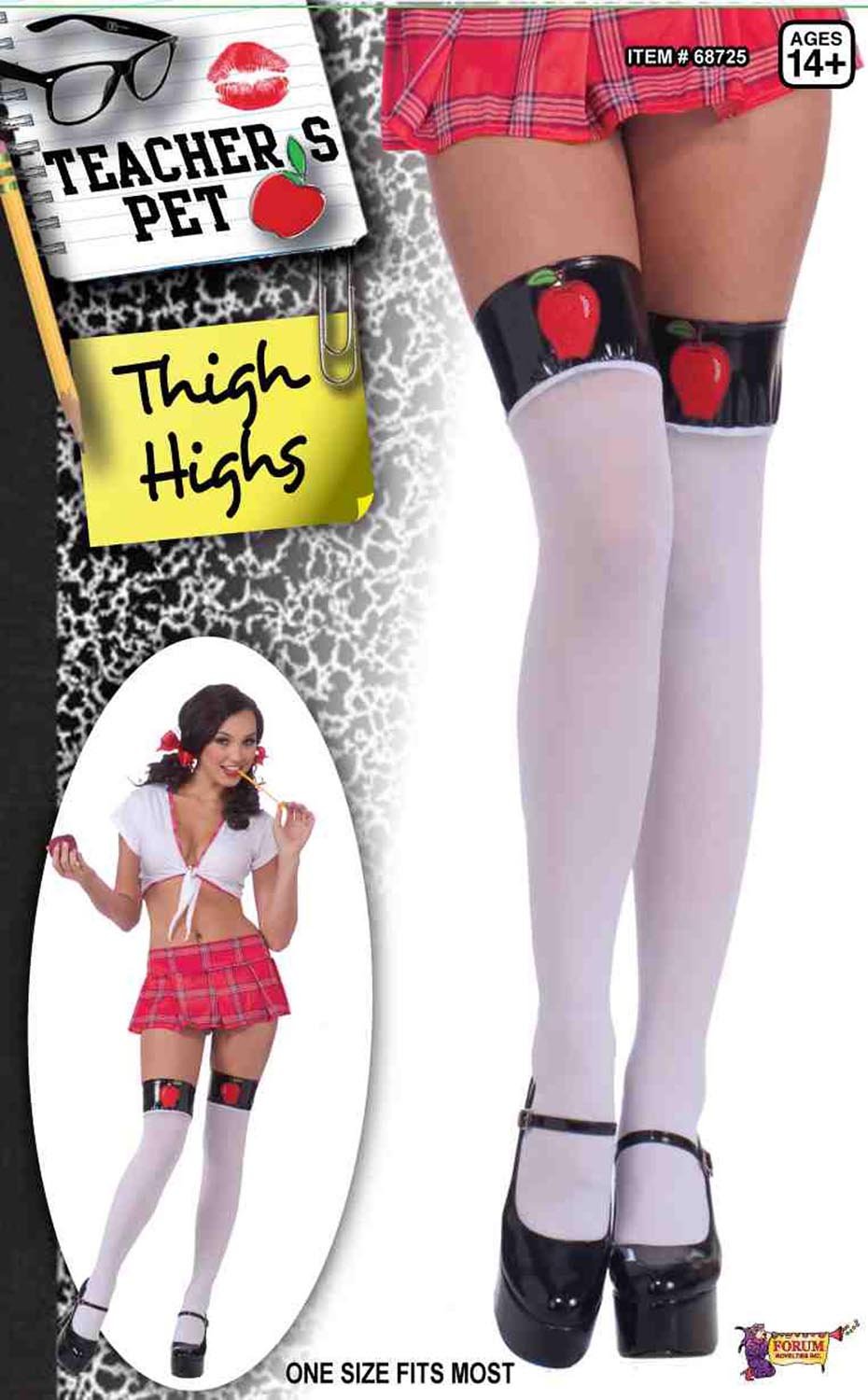Forum Novelties Teacher's Pet White Thigh High Stockings with Apples - One Size Fits Most - Perfect for Halloween Costumes, Role Play & Cosplay