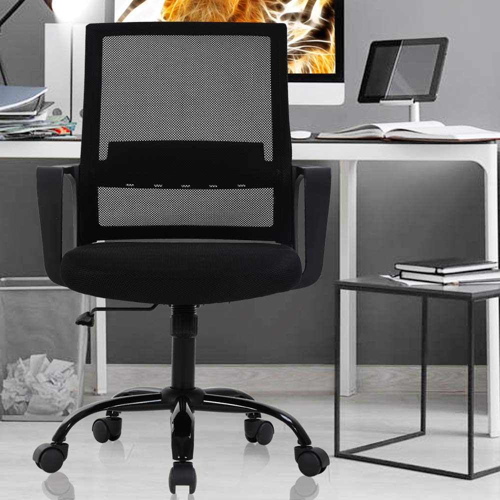 Ergonomic Office Chair - Adjustable Height Mesh Computer Desk Chair with Lumbar Support & Armrests - Modern Swivel Task Chair for Women & Men - Perfect for Home Office, Gaming & Workspaces - Black