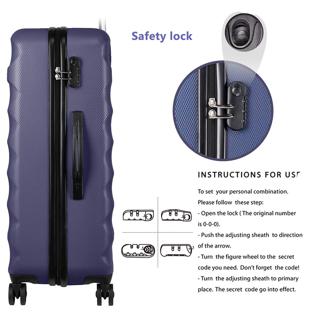 20 Inch Navy Blue ABS Hardside Carry-On Spinner Suitcase - Lightweight, Anti-Scratch Luggage for Business Travel & Weekend Getaways