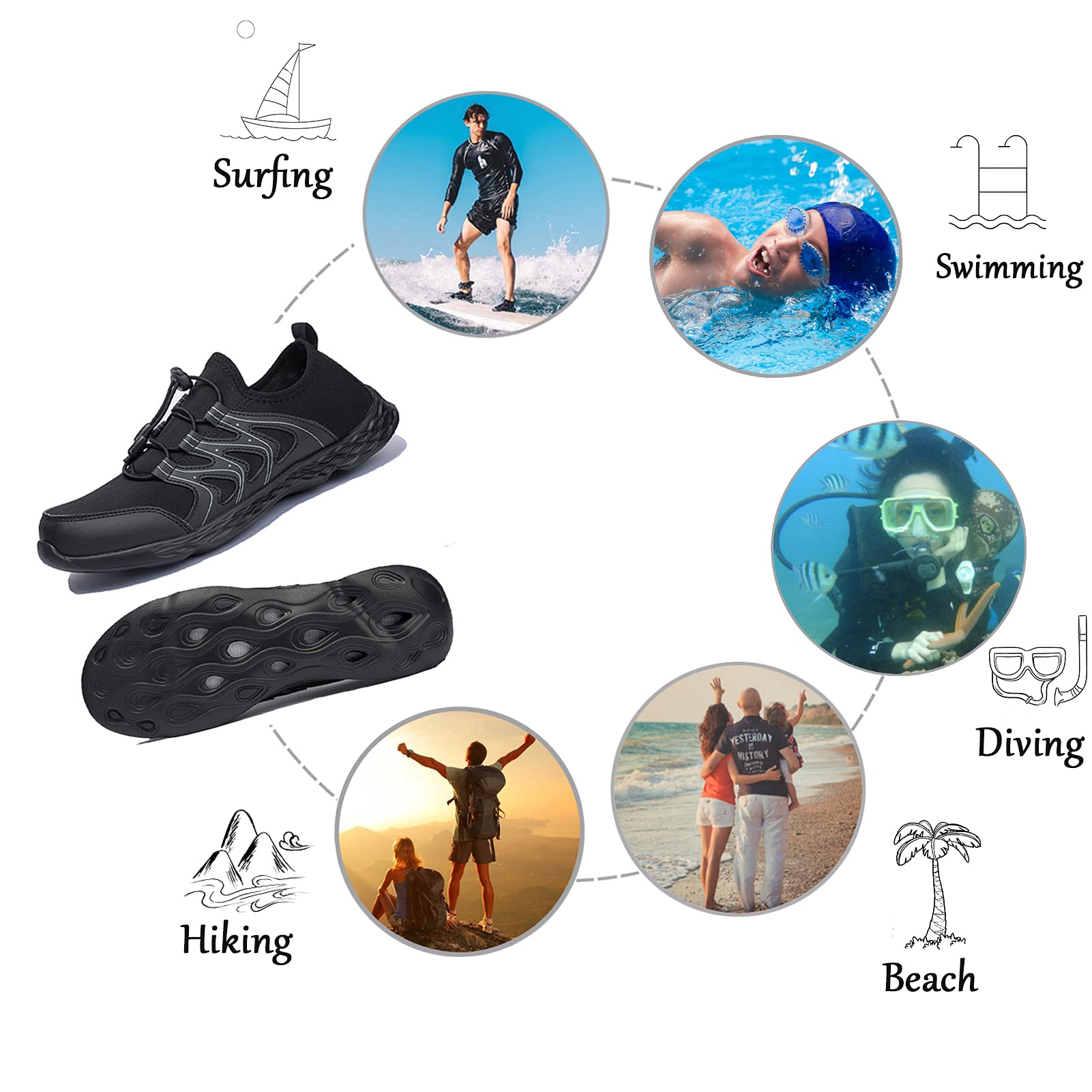 Men's Quick Dry Water Shoes - Lightweight Slip-On Athletic Water Sport Walking Shoes for Beach, Pool, and Outdoor Adventures