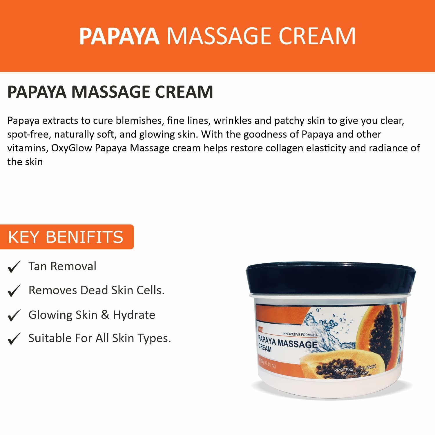 OxyGlow Herbals Papaya Face Massage Cream with Vitamin E - 500g (Pack of 2) for Healthy & Glowing Skin - Perfect for Daily Skincare Routine & Spa Treatments