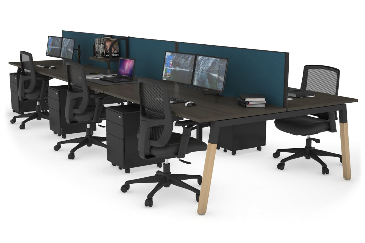 6-Person Office Workstation with Quadro A Legs & Wood Cross Beam - 1200L x 800W Cable Management Desk for Collaborative Workspaces