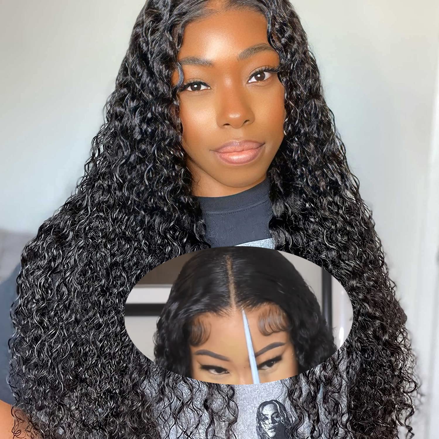 V SHOW Glueless Deep Wave Human Hair Wigs 4x4 HD Lace Frontal - 26 Inch Pre Cut Lace Front Wig for Beginners | Easy Install Curly Human Hair Wig for Daily Wear, Parties & Special Occasions