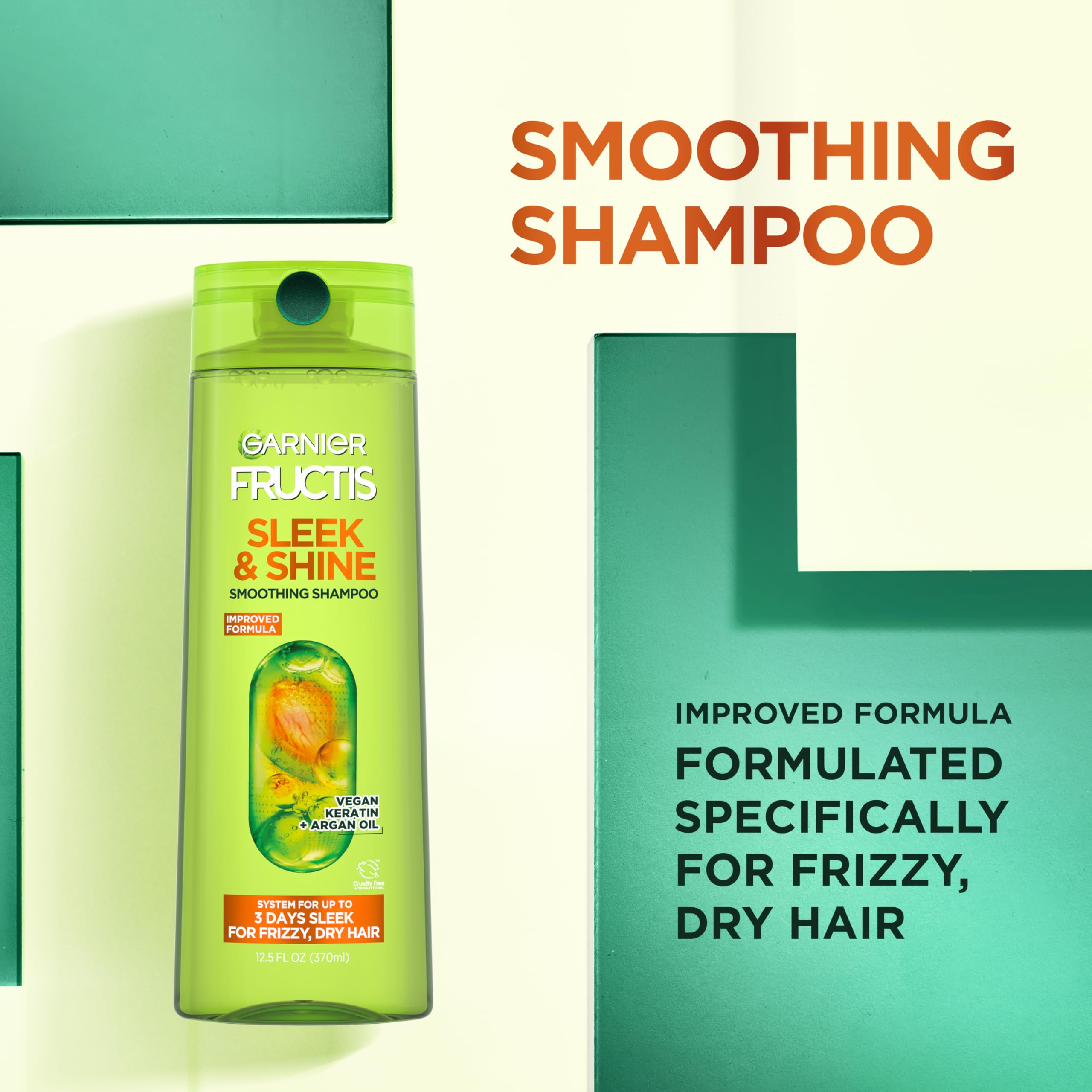 Garnier Fructis Sleek & Shine Shampoo & Conditioner Set for Frizzy Dry Hair - 22oz Shampoo + 21oz Conditioner with Plant Keratin & Argan Oil - Hydrating Hair Care Duo for Smooth Shiny Locks - Perfect for Daily Use at Home or Travel