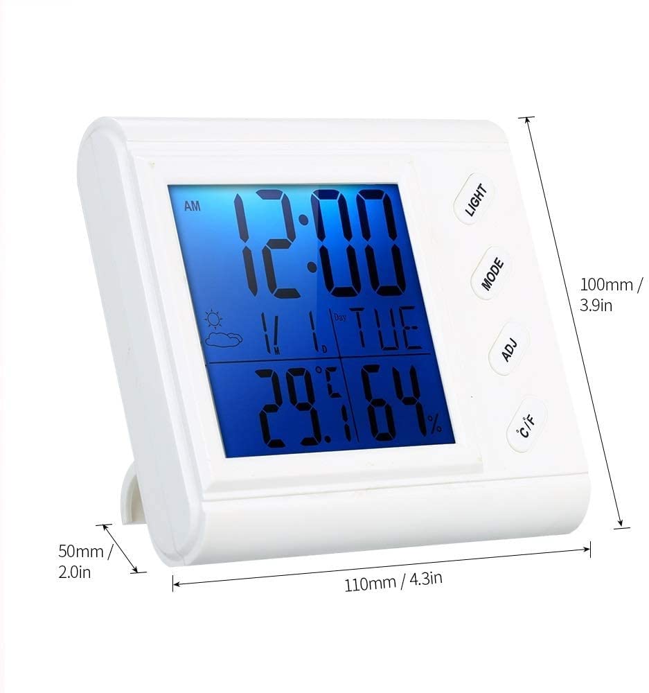 **Digital Hygrometer Indoor Thermometer - Accurate Temperature & Humidity Monitor with Backlit Display, Desk Clock for Bedroom, Office, Home & Greenhouse - Clear Reading & Time Display for Comfortable Living Spaces**