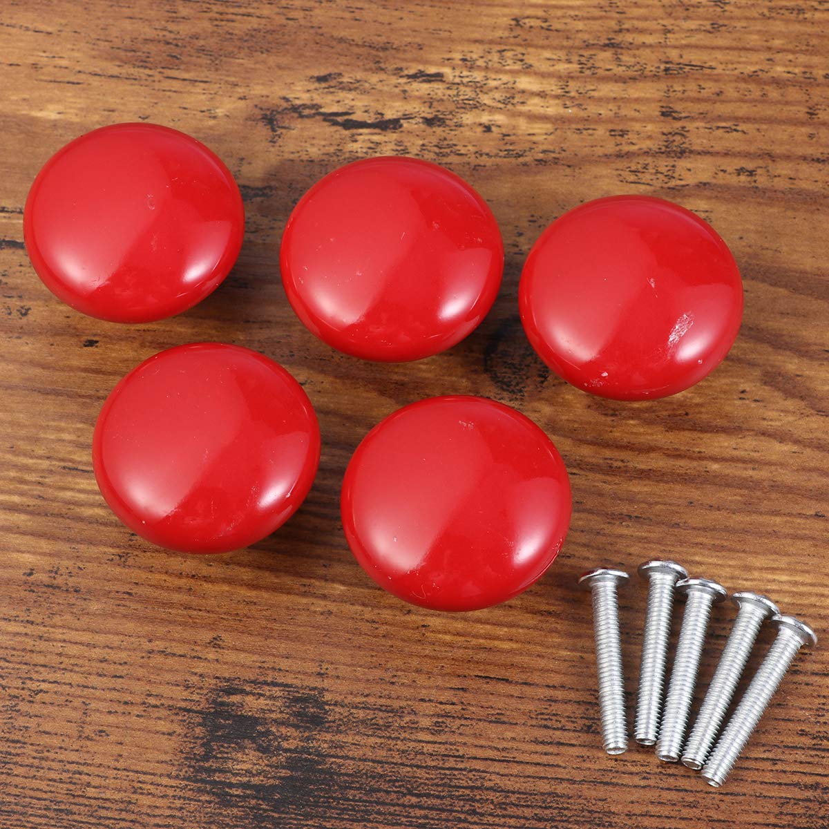 VORCOOL 5-Pack Ceramic Cabinet Knobs - Durable Round Drawer Pull Handles for Kitchen Cabinets & Cupboards (Red) - Perfect for Home Renovation & DIY Furniture Upgrades