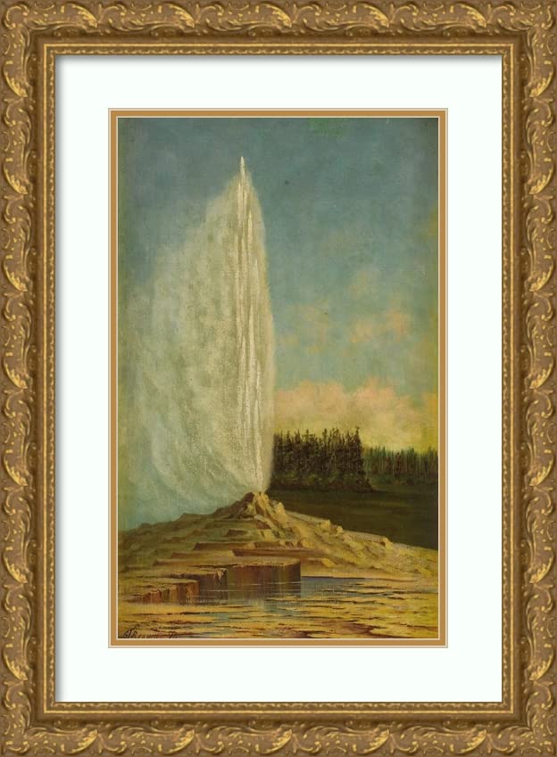 Grafton Tyler Brown Yellowstone Geyser Art Print - 16x24 Gold Ornate Framed Museum Quality Reproduction (1890) with Double Matting - Perfect for Home Decor, Office Wall Art & Western Theme Interior Design