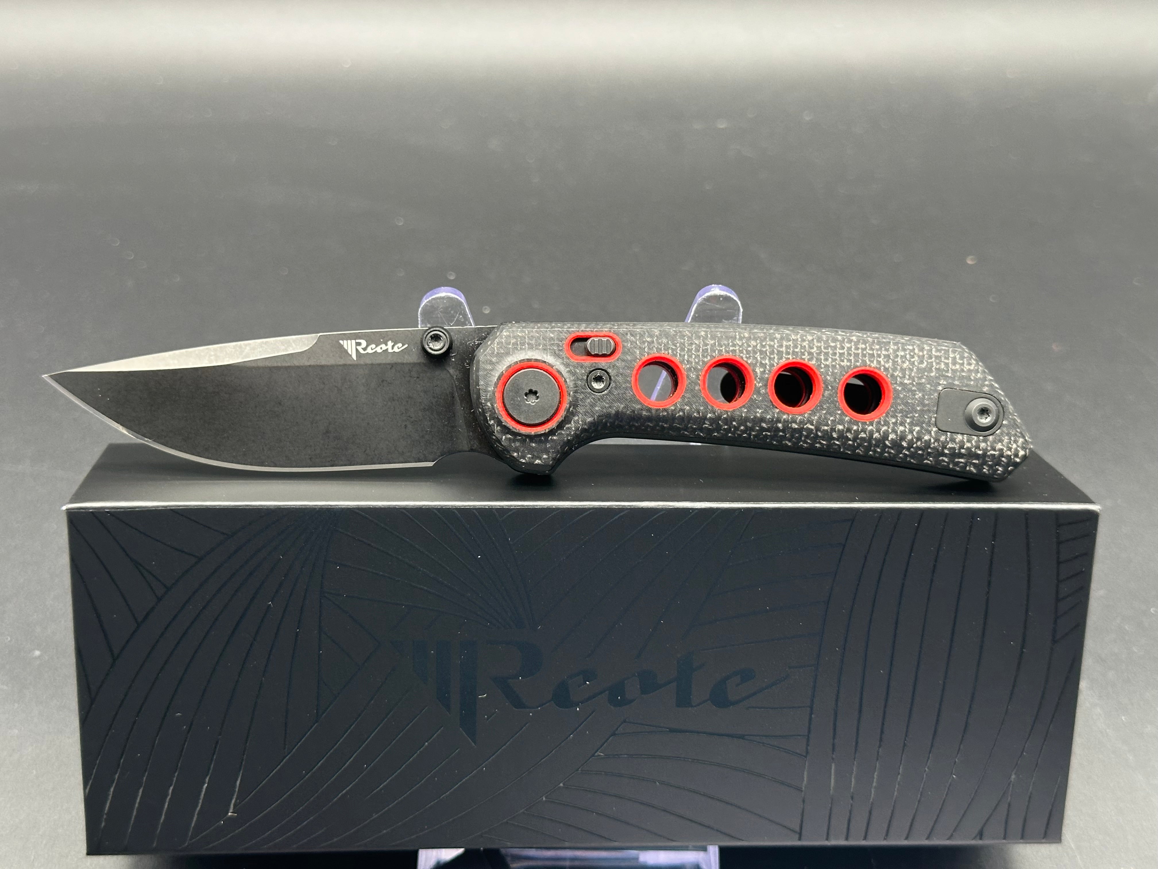 Reate PL XT Folding Knife - Black Micarta Handle with Red Inlay, Black PVD Coated Blade - EDC Pocket Knife for Outdoor Camping, Hiking & Everyday Carry
