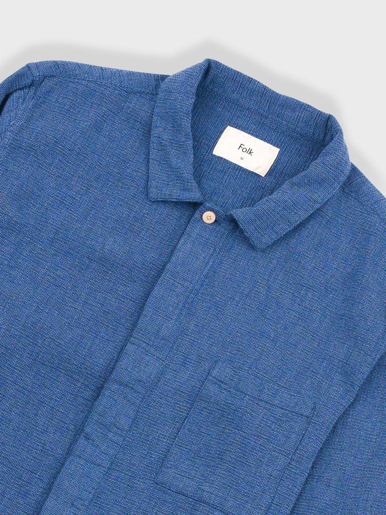 Folk Patch Fit Shirt in Indigo Basketweave - Stylish Casual Wear for Men & Women | Perfect for Everyday Outfits, Street Style & Bohemian Fashion