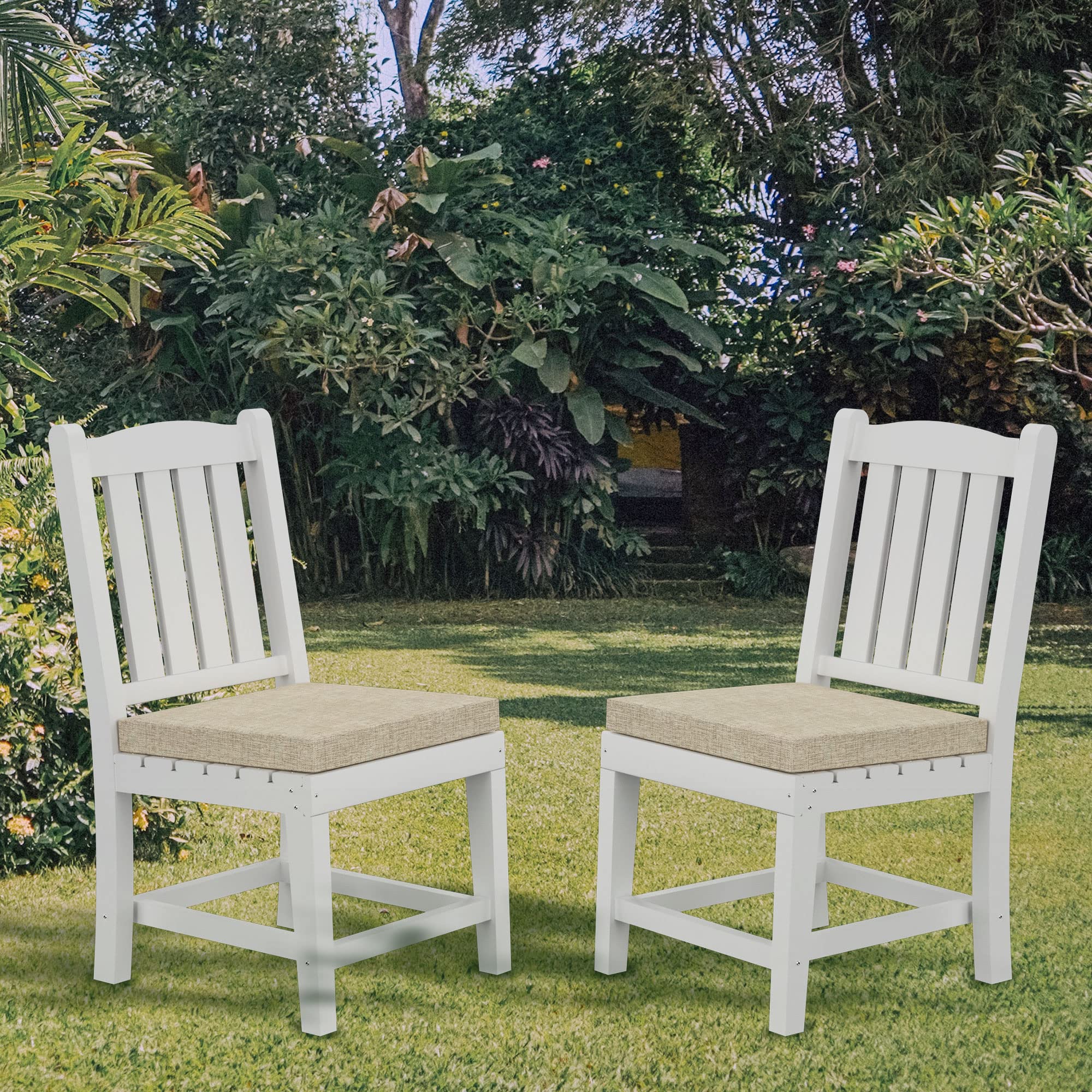 Kevinplus 2-Pack Outdoor Dining Chairs - White Armless Patio Chairs with Removable Cushions for Garden, Backyard, Balcony, Porch & Indoor Kitchen Use - Perfect for Al Fresco Dining and Relaxing Outdoors