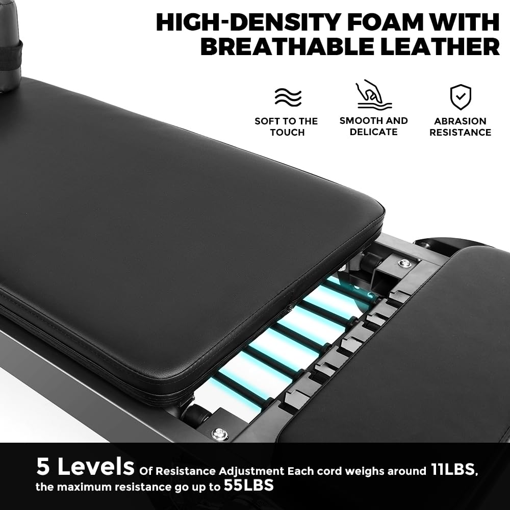 ONETWOFIT Foldable Pilates Reformer Machine for Home Gym - 440 lbs Weight Capacity | Portable Pilates Equipment for Full Body Workouts | Perfect for Small Spaces & Home Pilates Studio