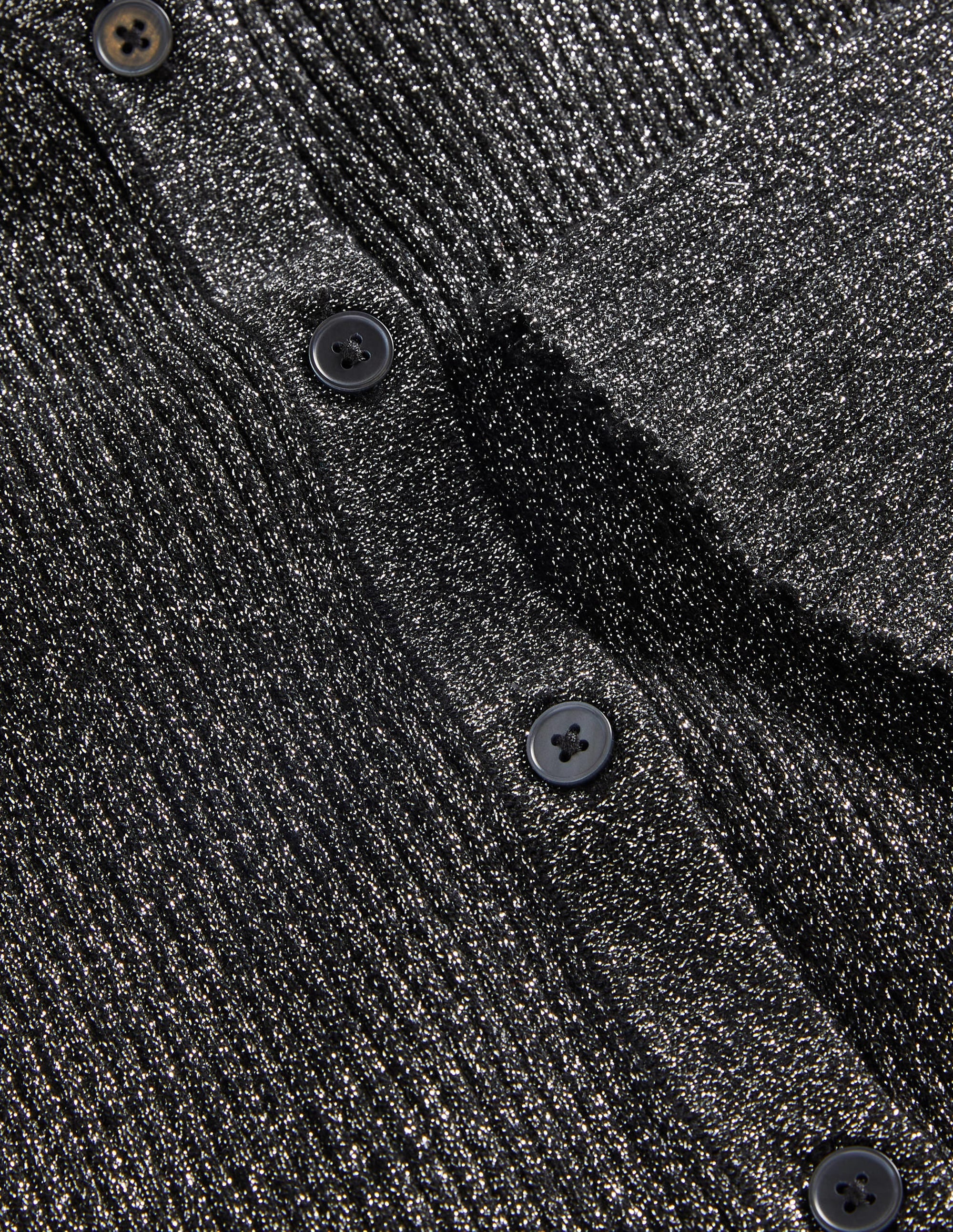 Black Ribbed Metallic Cardigan for Women - Silver & Black Shiny Knit Sweater | Perfect for Office Wear, Evening Outfits, and Fall Layering