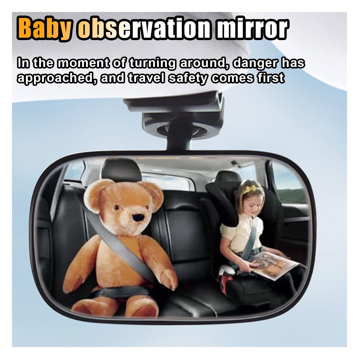 Universal Car Rearview Baby Mirror - Wide Angle Adjustable Clip-On Safety Mirror for Backseat Passengers - Black - Perfect for Monitoring Kids & Pets While Driving