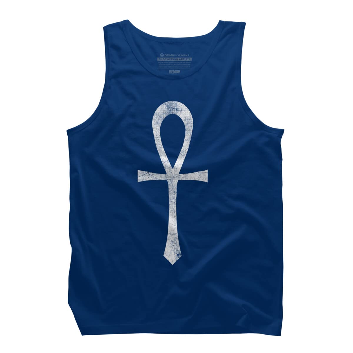 Design By Humans Men's White Ankh Grunge Graphic Tank Top by Snazzygaz - Soft Cotton Muscle Tee for Casual Wear, Gym & Summer Outfits