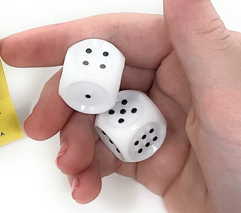 White Tactile Dice with Raised Black Pips - 20mm D6 Dice Set (Pack of 2) by Koplow Games - Perfect for Board Games, RPGs, and Casino Night