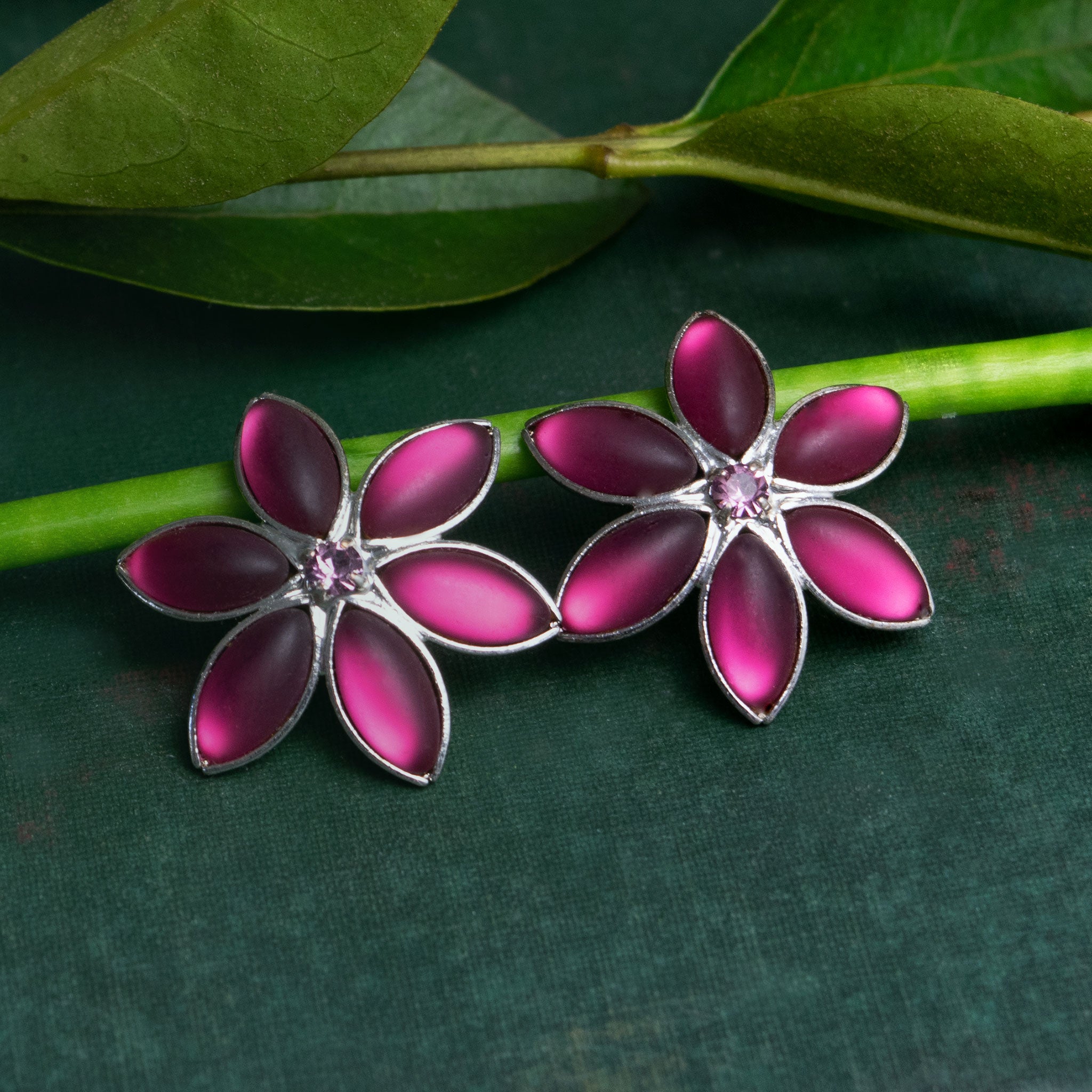 Cherry Blossom Stud Earrings for Women - Fuchsia Pink Floral Jewelry - Perfect for Spring, Weddings & Everyday Wear