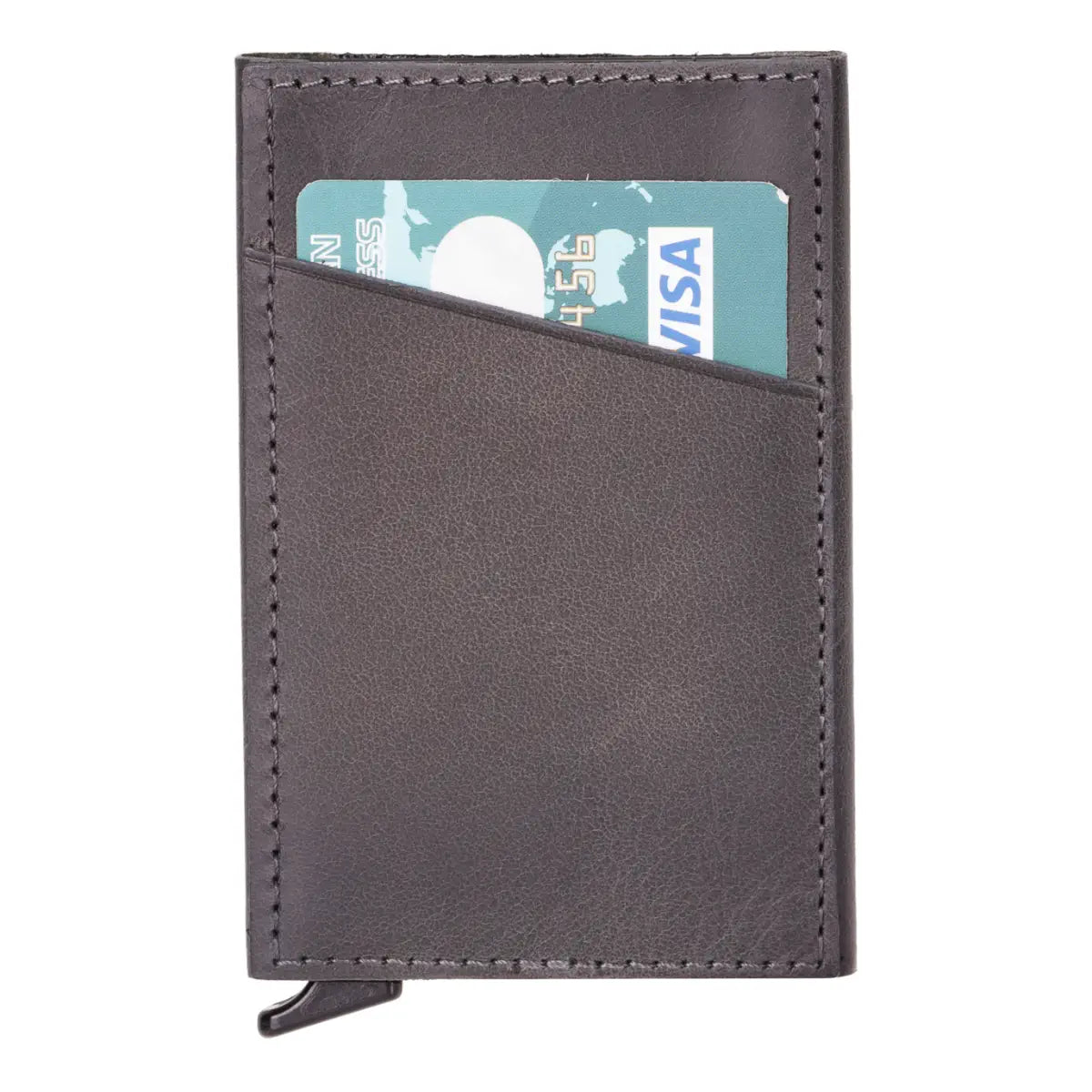 Slim Burnished Gray Leather Card Holder - RFID Blocking Minimalist Wallet for Men & Women | Perfect for Everyday Carry, Travel & Business Use