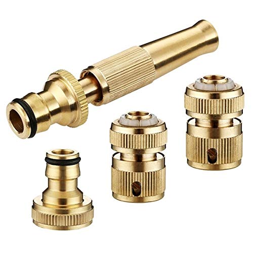 4-Piece Solid Brass Threaded Hose Connector Set - Heavy Duty Water Pipe Fittings for Garden, Outdoor Faucet & Irrigation Systems - Snap-On Adapters for Easy Installation