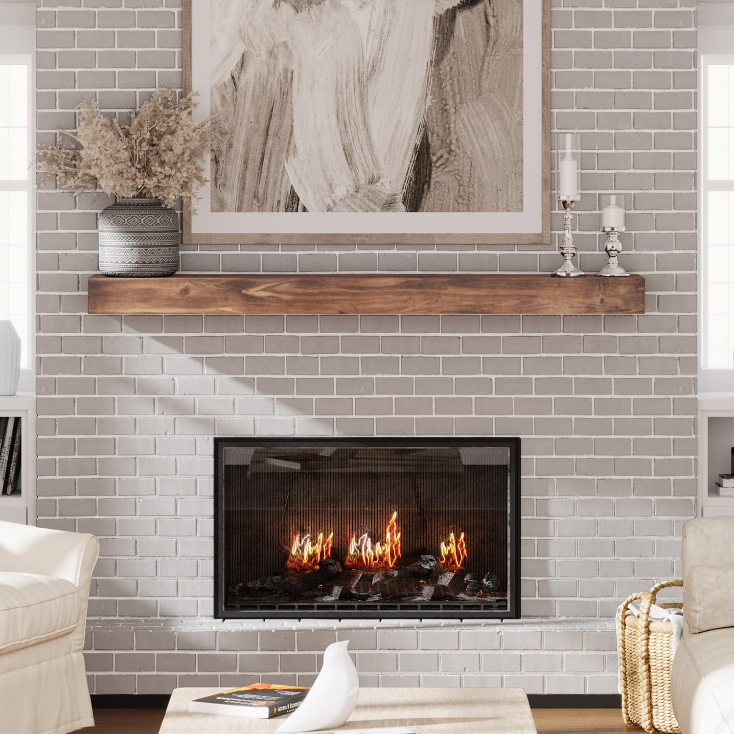 60 Inch Floating Shelf - Handcrafted Solid Wood Fireplace Mantel with Heavy Duty Invisible Brackets | Rustic Brown Wall Decor for Living Room, Bedroom & Office | Perfect for Displaying Photos, Plants & Home Decor