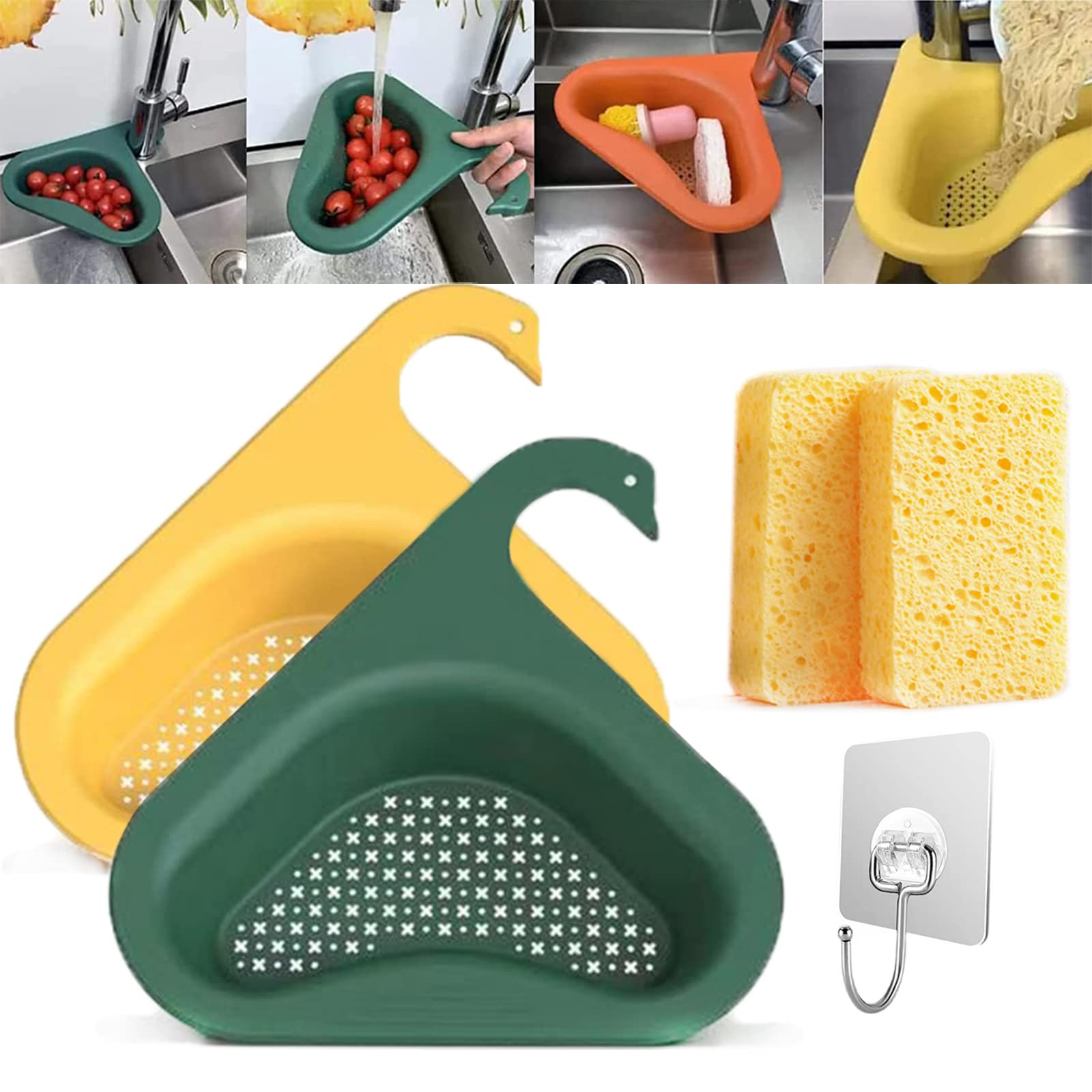 Swan Triangle Sink Drain Rack - Kitchen Strainer Basket for All Sinks | Space-Saving Corner Filter