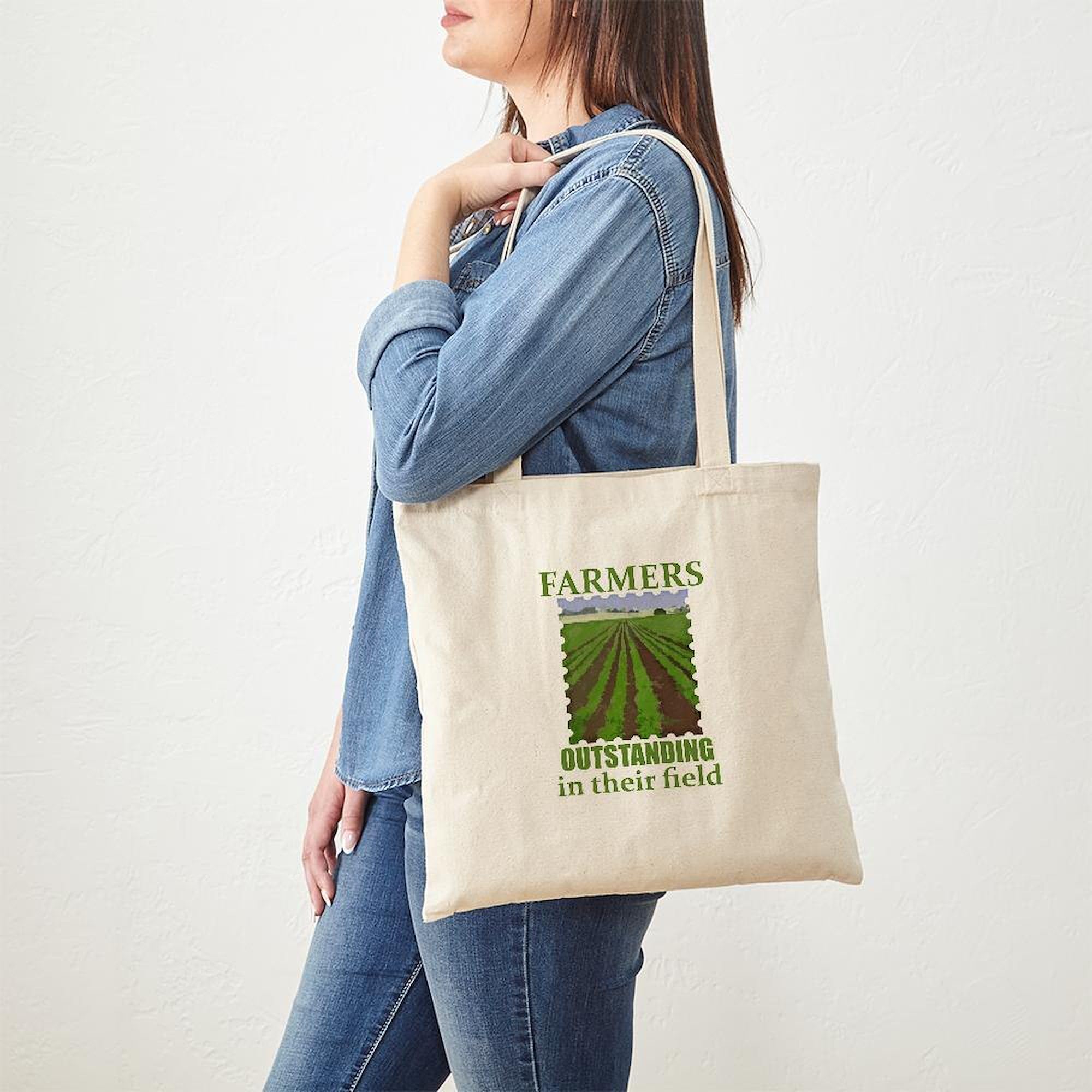 Outstanding Farmers Tote Bag - Natural Canvas Reusable Shopping Bag for Groceries, Farmers Market & Eco-Friendly Lifestyle