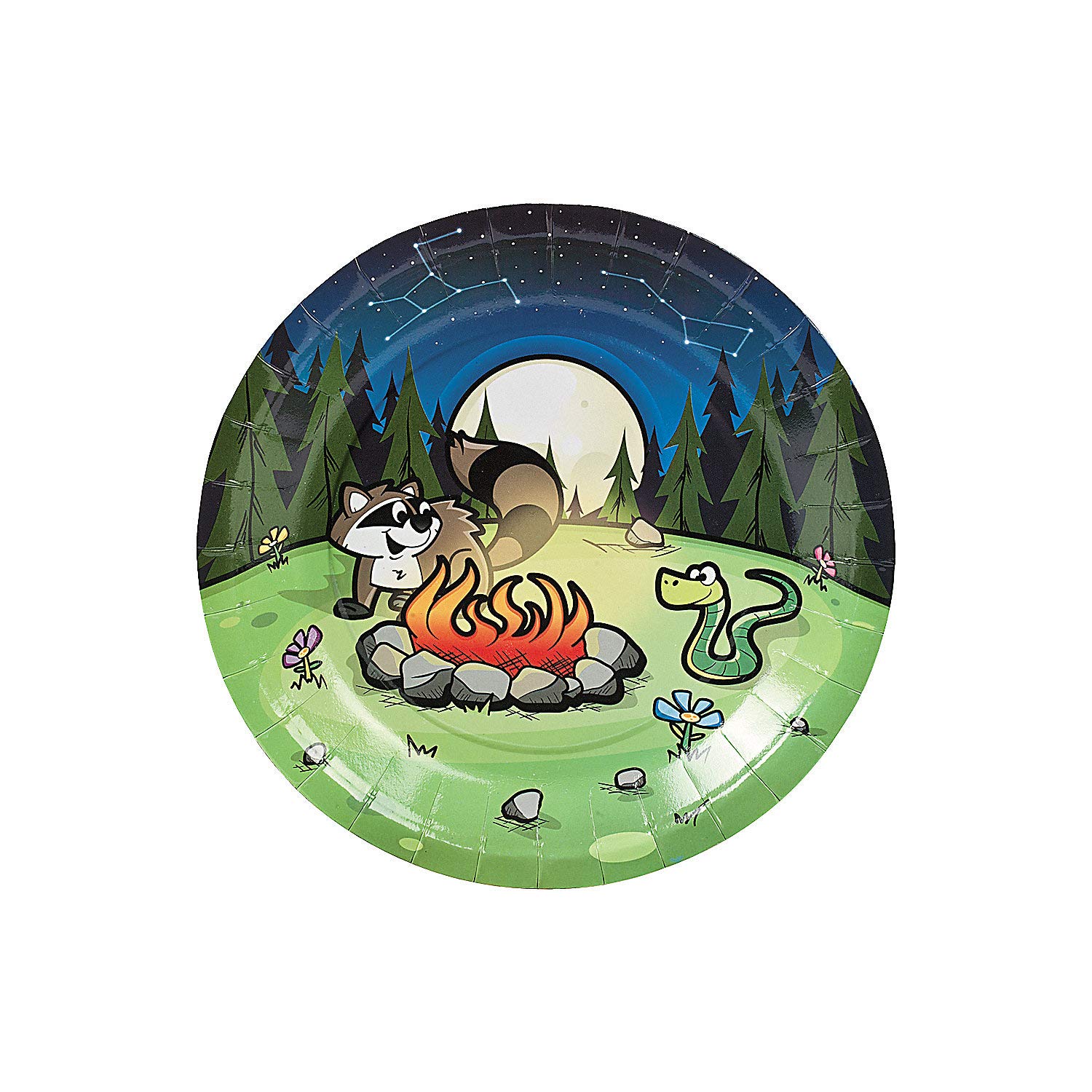 Fun Express Camp Adventure Dessert Plates - 8-Piece Printed Party Tableware Set for Kids Birthday, Picnic & Outdoor Events - Colorful Disposable Bowls & Plates for Camping Theme Celebrations