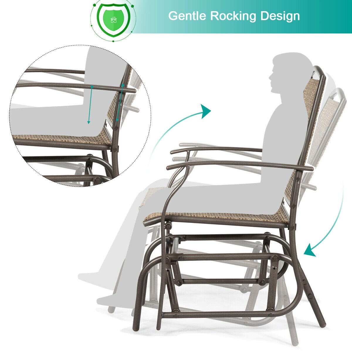 Tangkula 3-Piece Outdoor Bistro Set with Rocking Glider Chairs & Glass Table - Patio Furniture with Umbrella Hole for Garden, Deck, and Backyard Relaxation