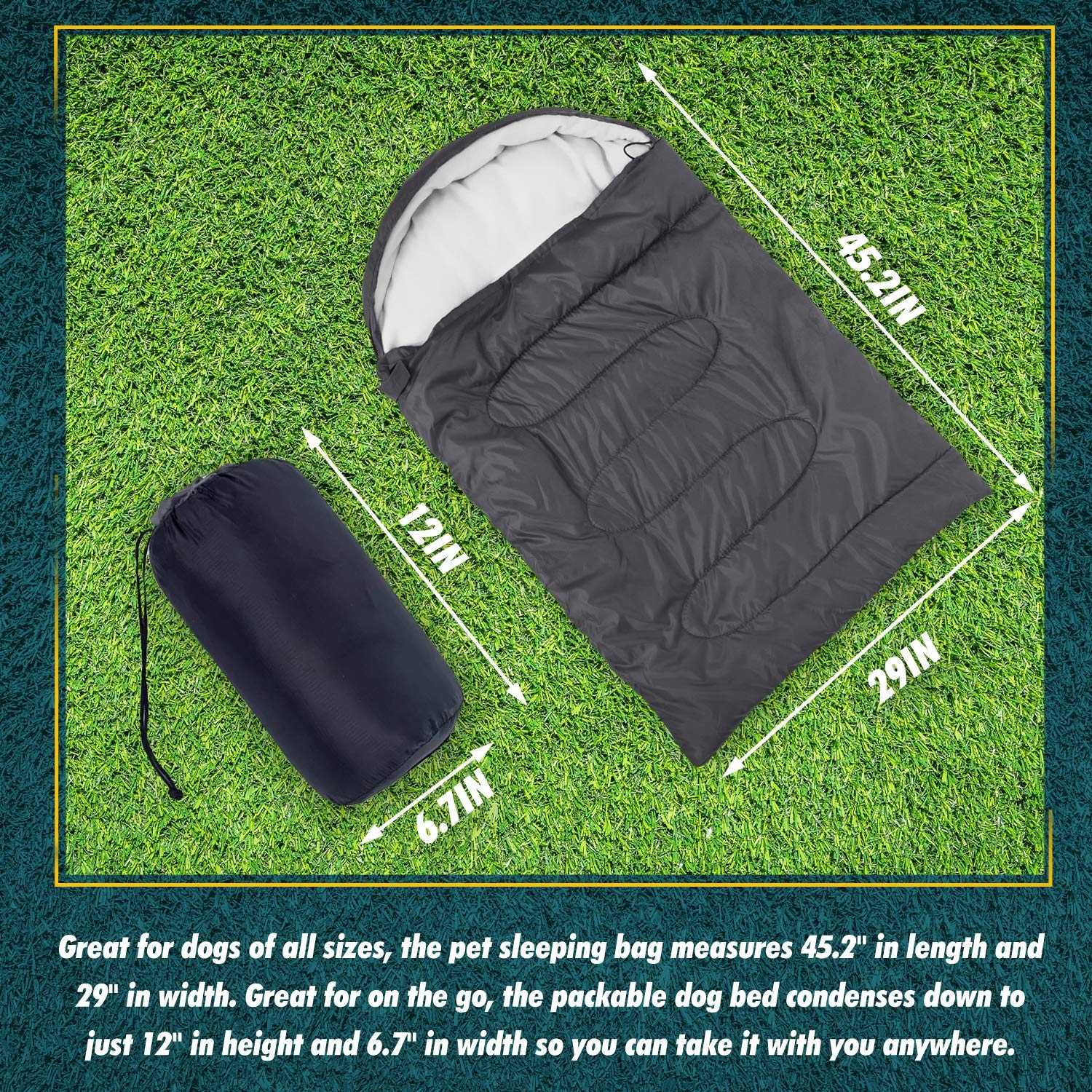 Outrav Waterproof Dog Sleeping Bag - Durable Portable Dog Bed for Camping, Hiking & Travel - Lightweight Packable Pet Bed with Stuff Sack - Perfect for Outdoor Adventures, Beach Trips & Cabin Getaways (Gray)