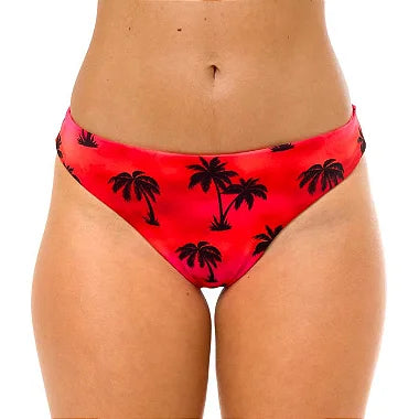Red Tie Dye Coconut Trees Brazilian Classic Thong Bikini Bottom - Sexy Swimwear for Beach Vacation & Pool Party