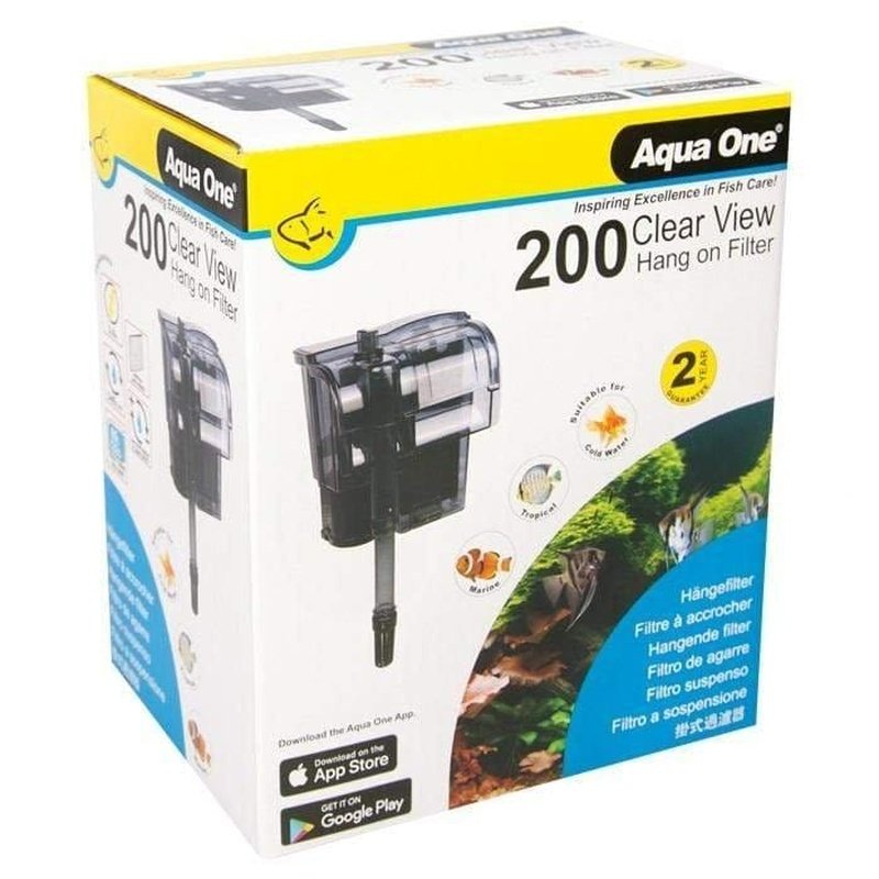 Aqua One ClearView 200 Hang On Back Filter for Aquariums - 60L Capacity, 200L/h Flow Rate - Perfect for Freshwater & Saltwater Fish Tanks, Terrariums & Aquatic Plants