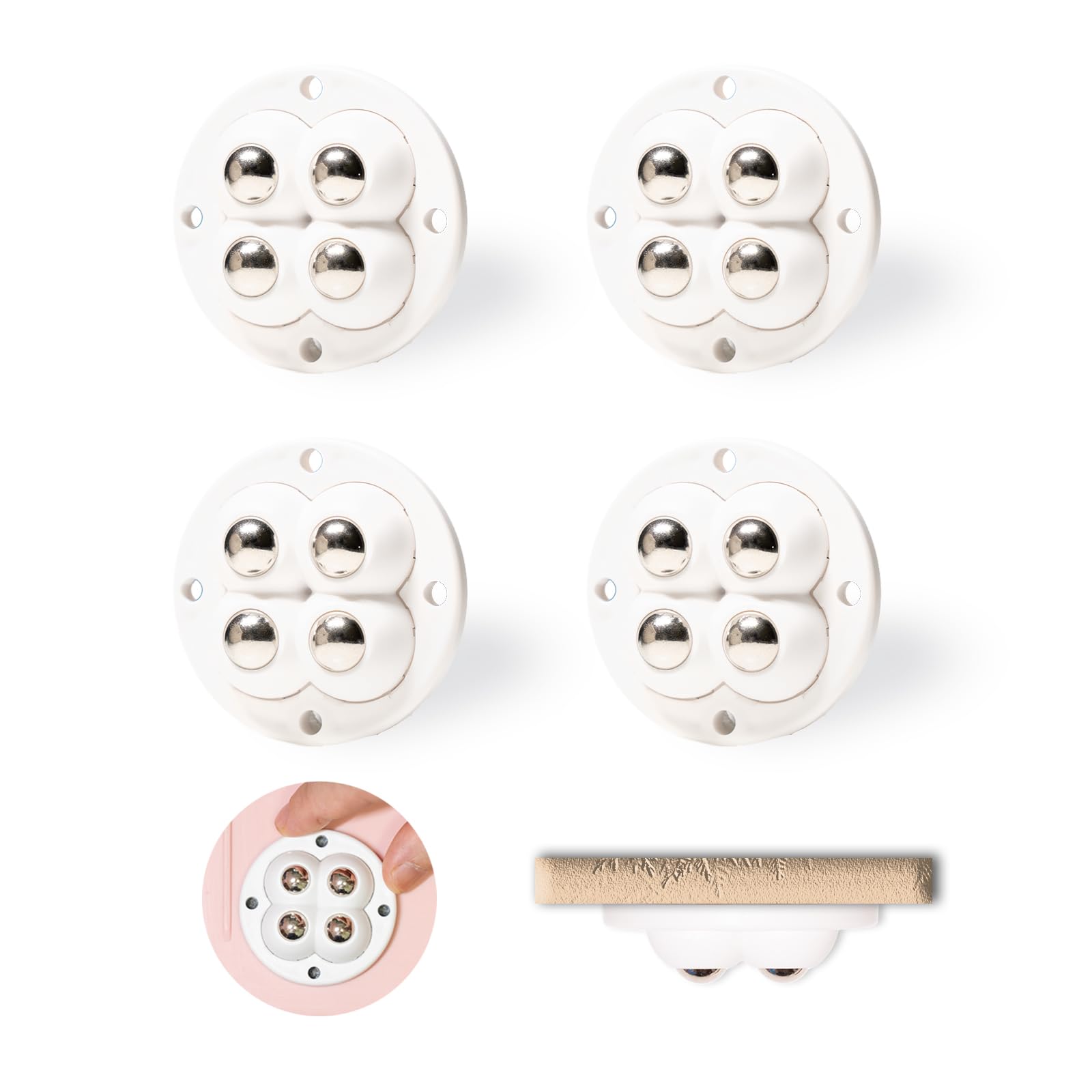 Self-Adhesive Wheels - 4pcs Mini Swivel Casters with Sticky Rollers for Sliding Small Kitchen Appliances, Furniture, Bins & Storage Boxes | Easy Mobility for Microwaves, Refrigerators & Heavy Furniture