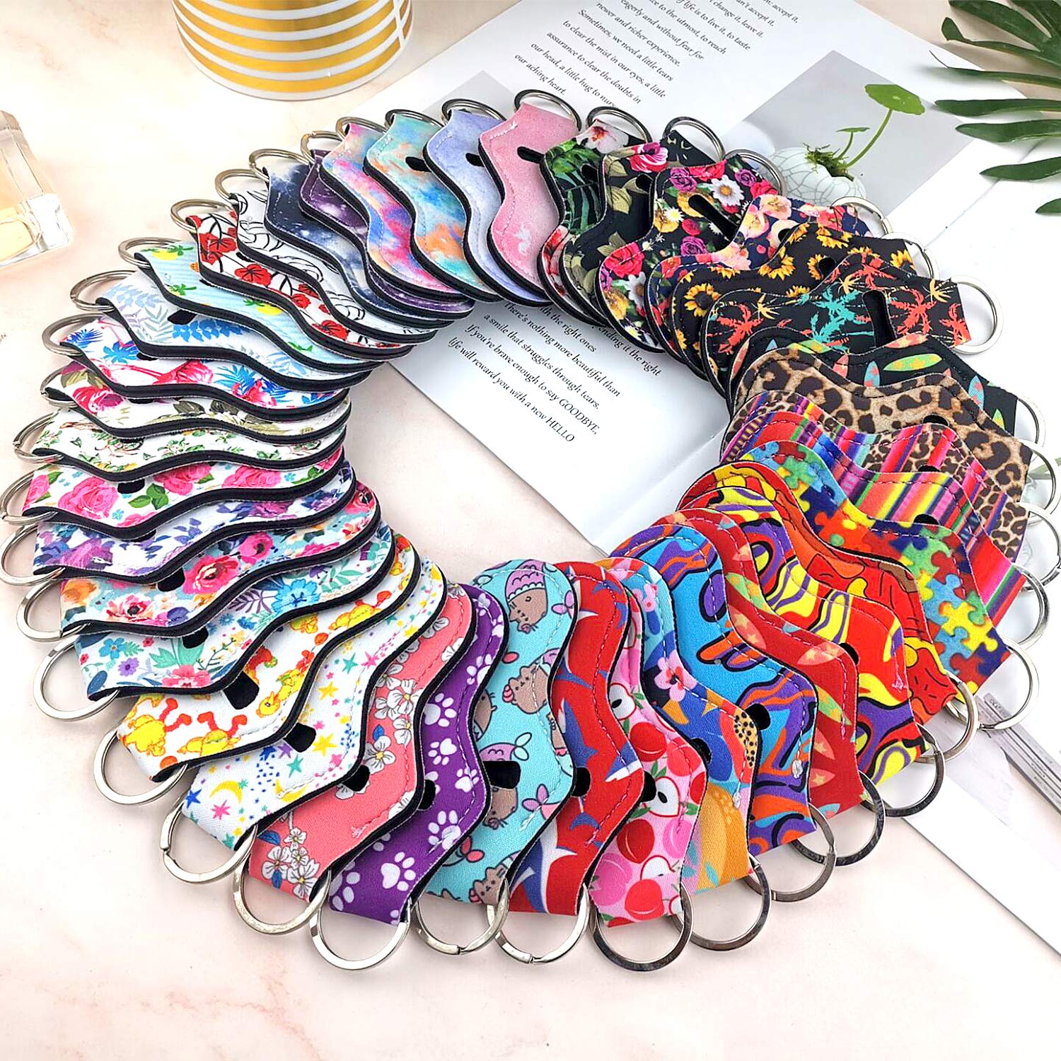 KPX 40Pcs Lip Balm Holder Keychain with Metal Clip - for Lipstick & Chapstick Tracking (Random Colors) - Perfect for Keys & Bags