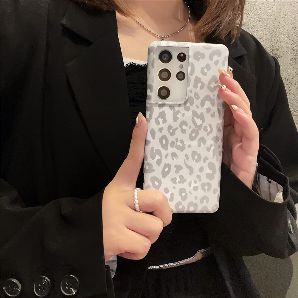 Light Gray Leopard Cheetah Print Soft IMD Phone Case for Samsung Galaxy S22 Ultra - Fashion Matte Protective Cover with Cute Animal Design | Perfect for Everyday Use, Work & Travel